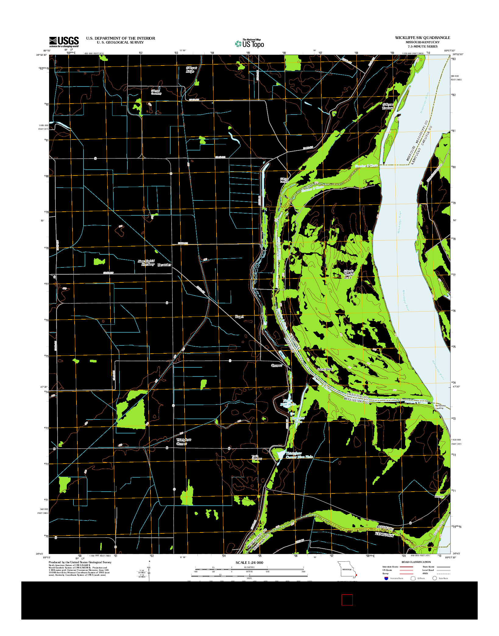 USGS US TOPO 7.5-MINUTE MAP FOR WICKLIFFE SW, MO-KY 2012