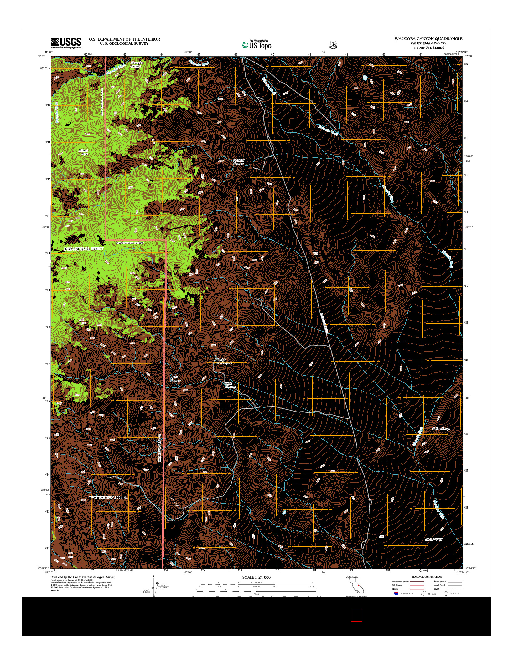 USGS US TOPO 7.5-MINUTE MAP FOR WAUCOBA CANYON, CA 2012