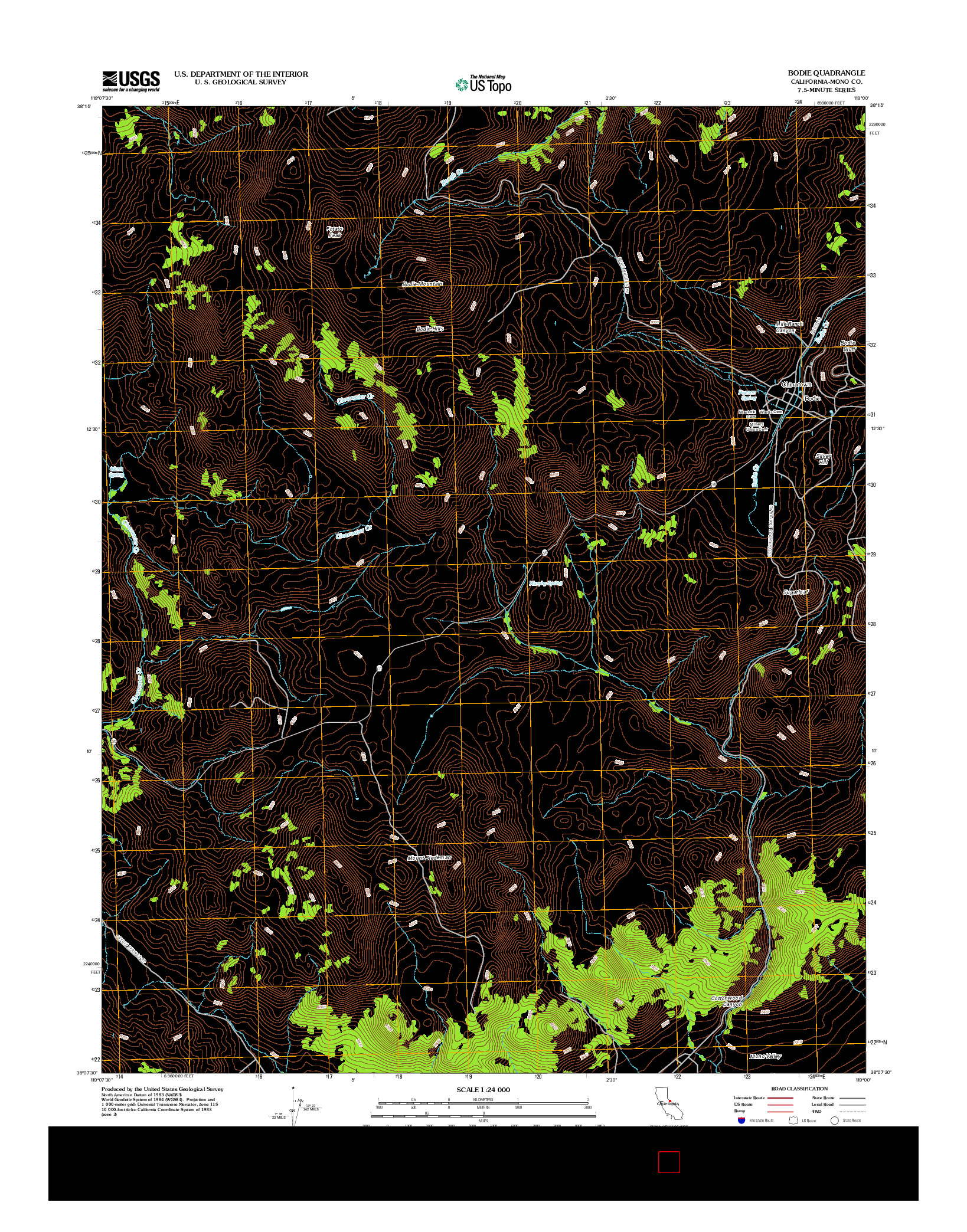 USGS US TOPO 7.5-MINUTE MAP FOR BODIE, CA 2012