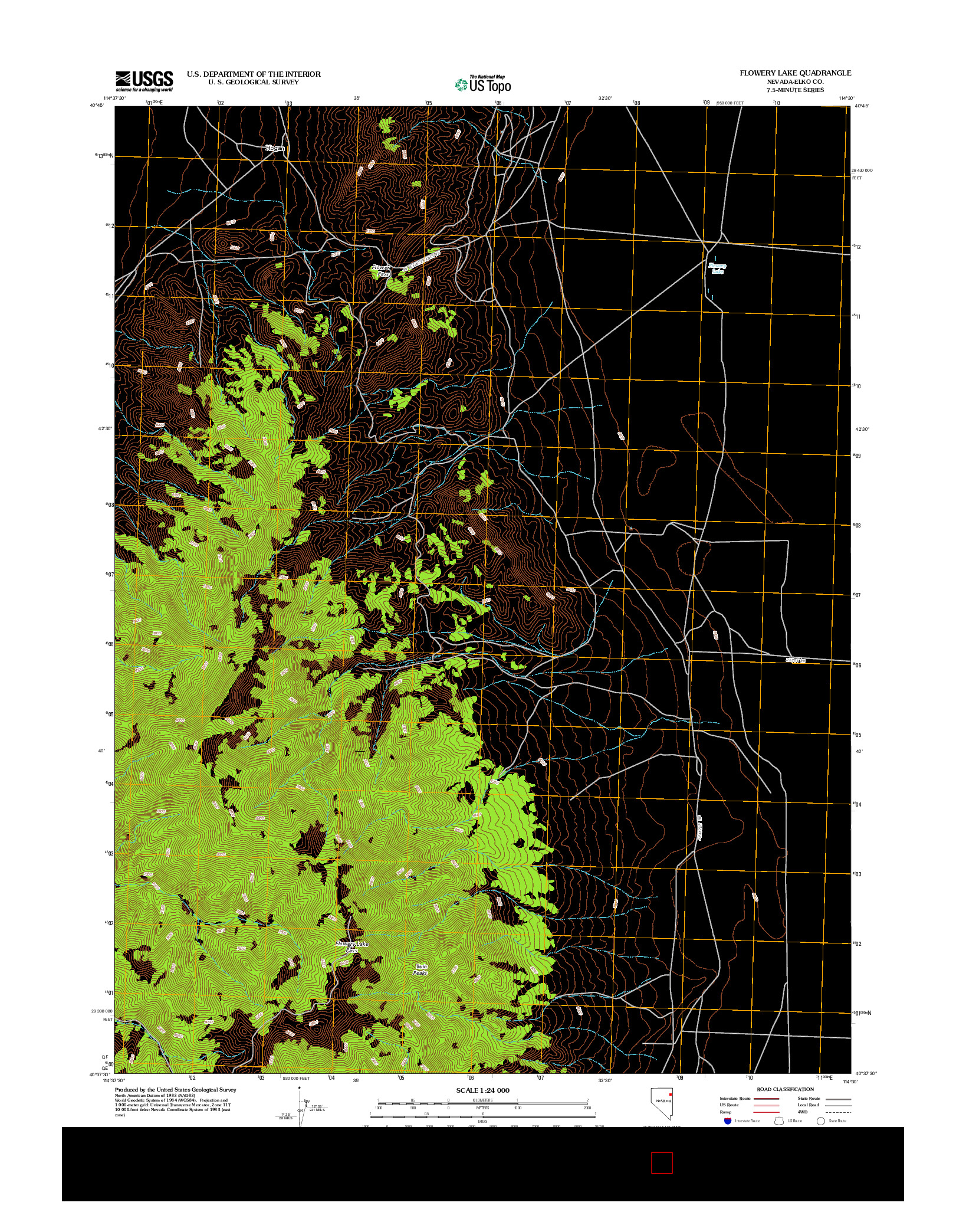 USGS US TOPO 7.5-MINUTE MAP FOR FLOWERY LAKE, NV 2012