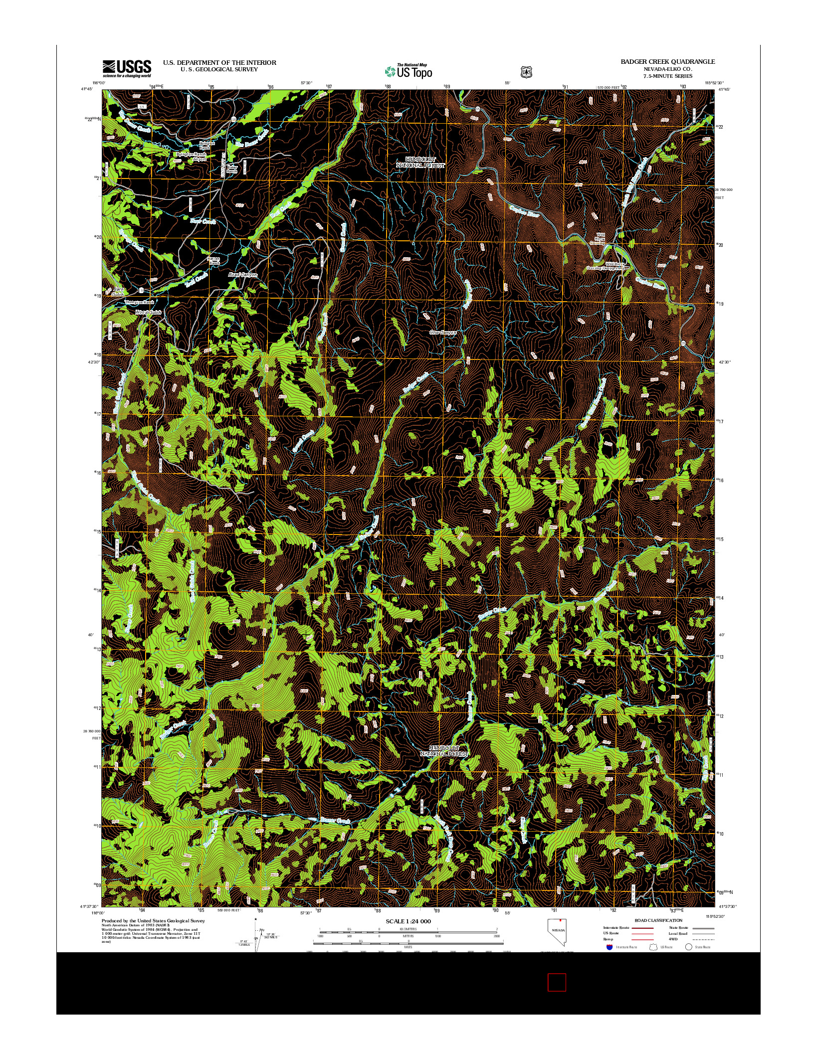 USGS US TOPO 7.5-MINUTE MAP FOR BADGER CREEK, NV 2012