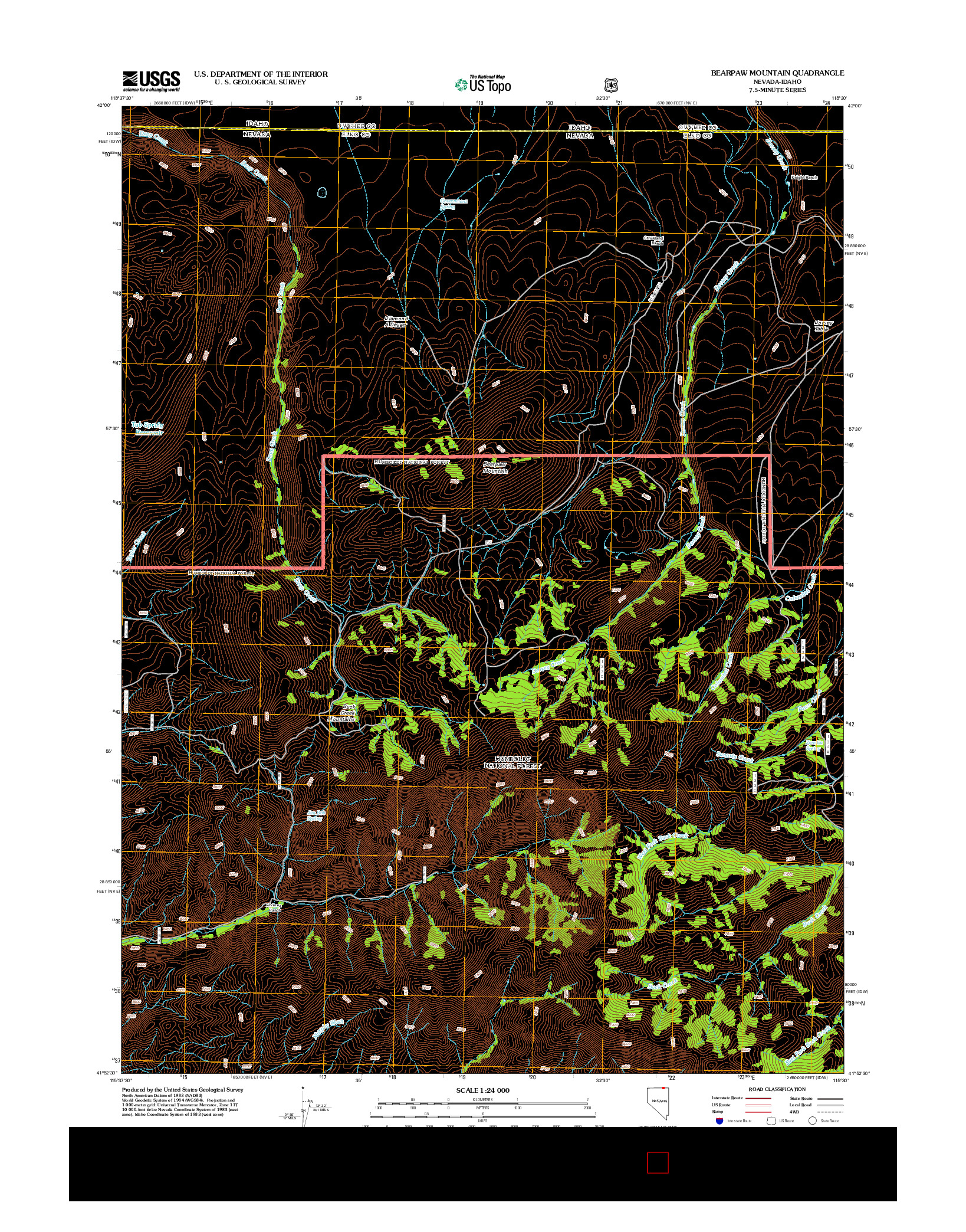 USGS US TOPO 7.5-MINUTE MAP FOR BEARPAW MOUNTAIN, NV-ID 2012