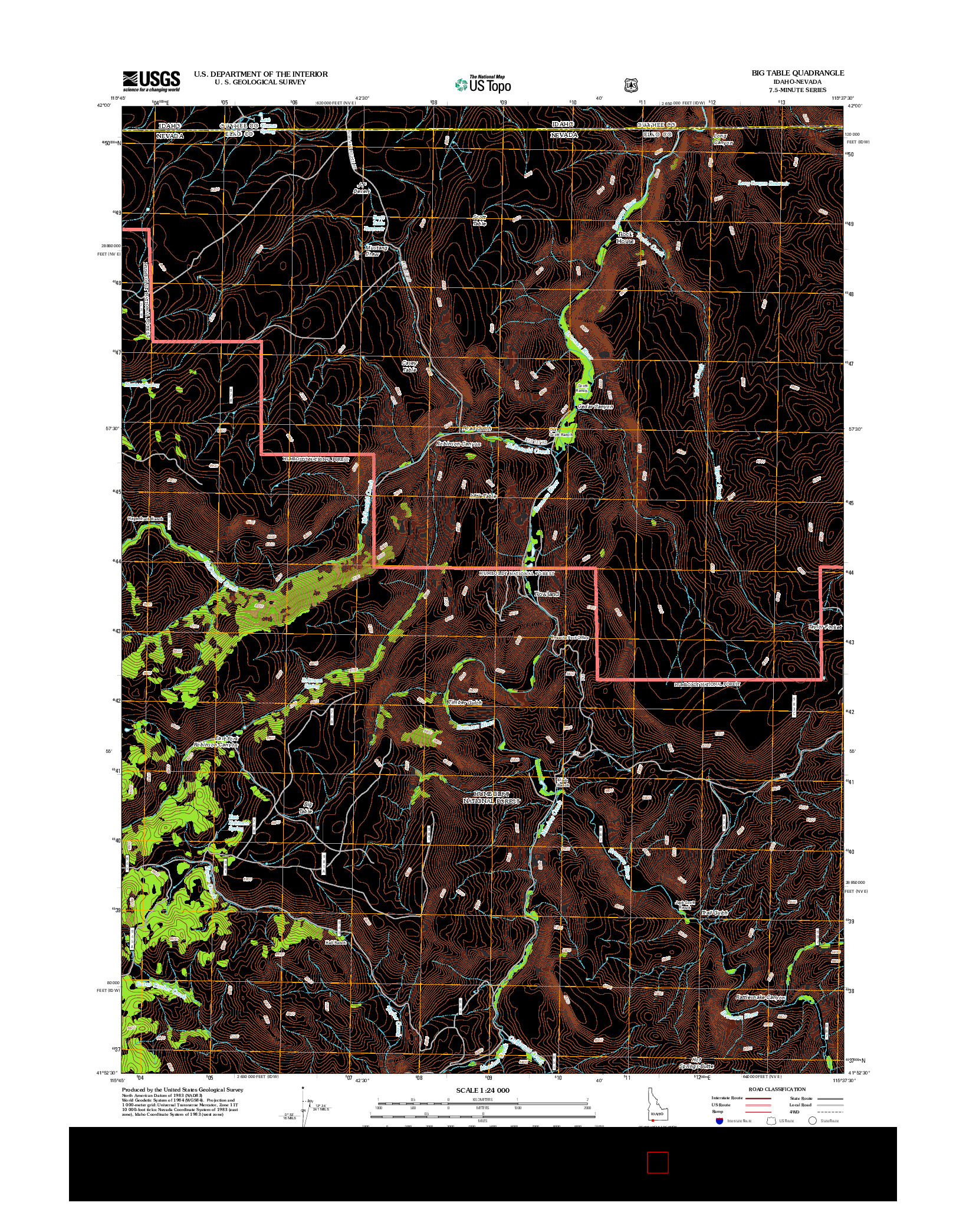 USGS US TOPO 7.5-MINUTE MAP FOR BIG TABLE, ID-NV 2012