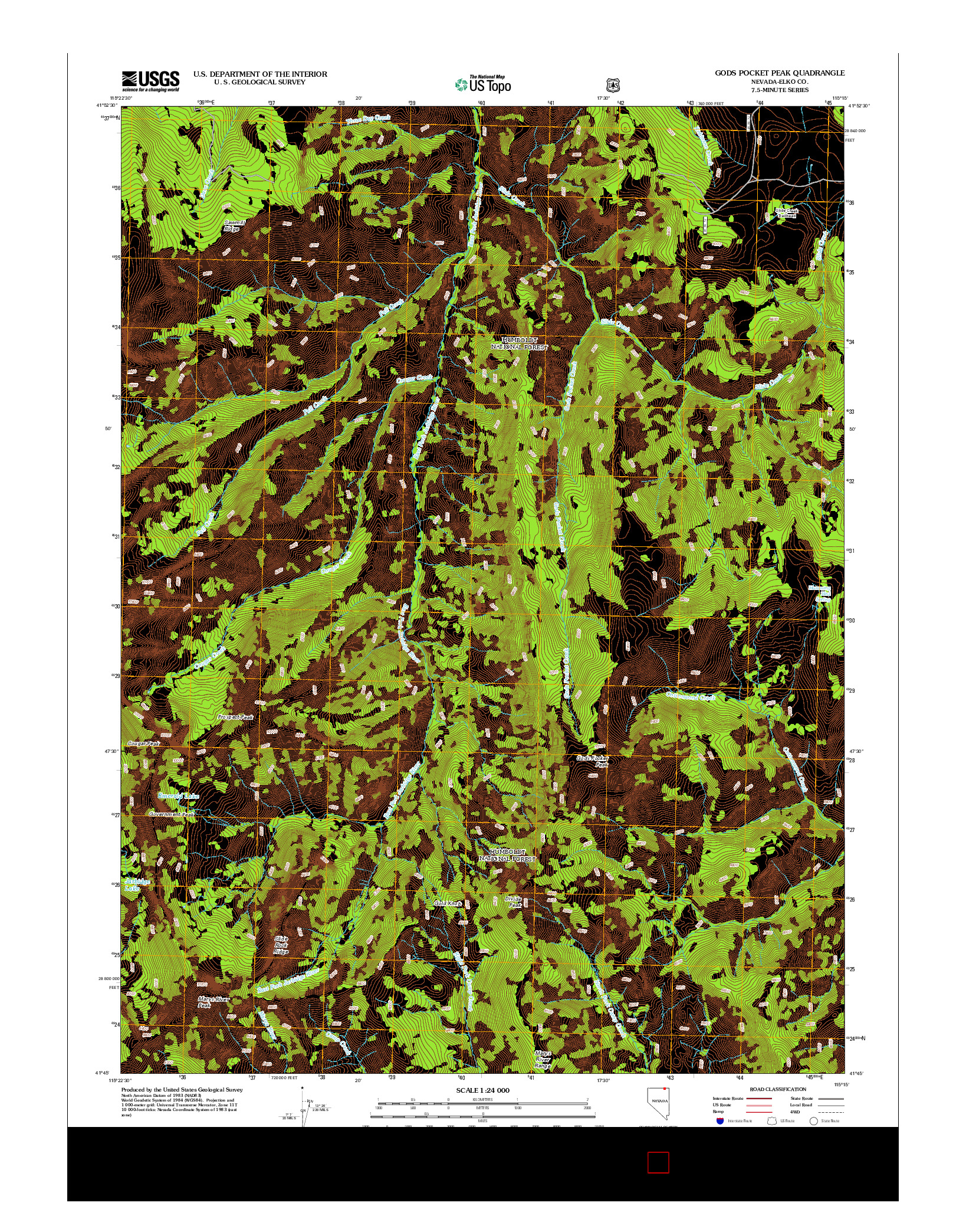 USGS US TOPO 7.5-MINUTE MAP FOR GODS POCKET PEAK, NV 2012