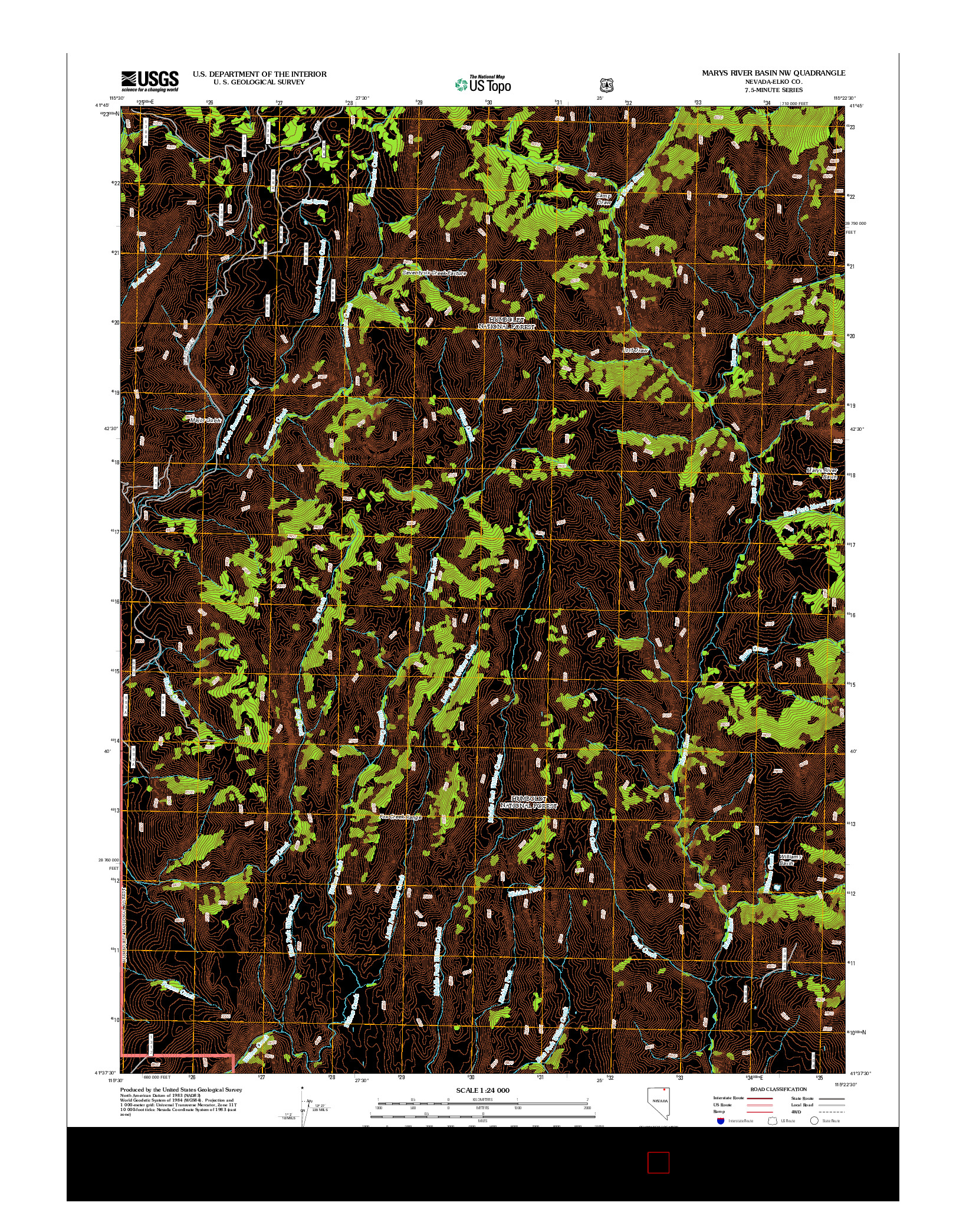 USGS US TOPO 7.5-MINUTE MAP FOR MARYS RIVER BASIN NW, NV 2012