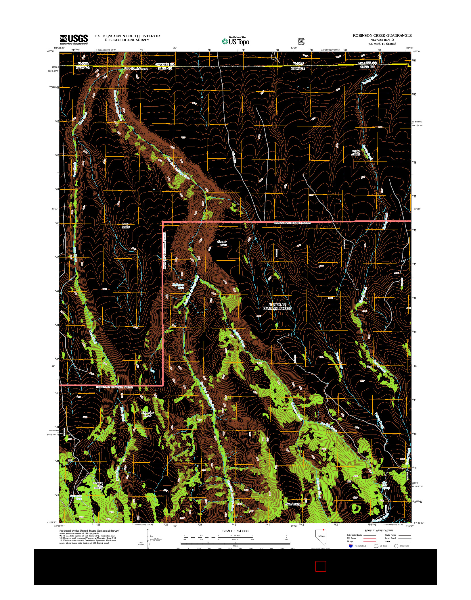 USGS US TOPO 7.5-MINUTE MAP FOR ROBINSON CREEK, NV-ID 2012