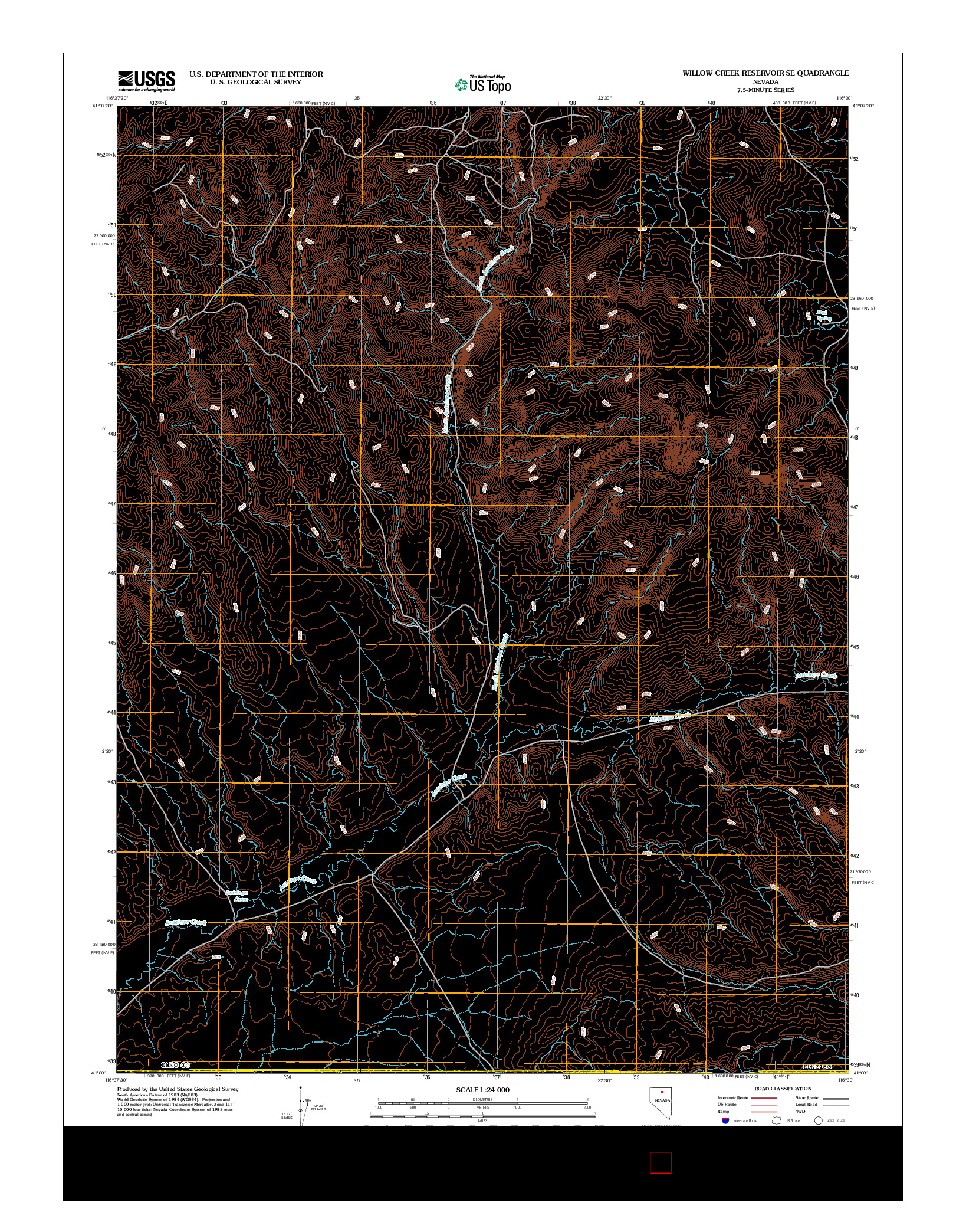 USGS US TOPO 7.5-MINUTE MAP FOR WILLOW CREEK RESERVOIR SE, NV 2012
