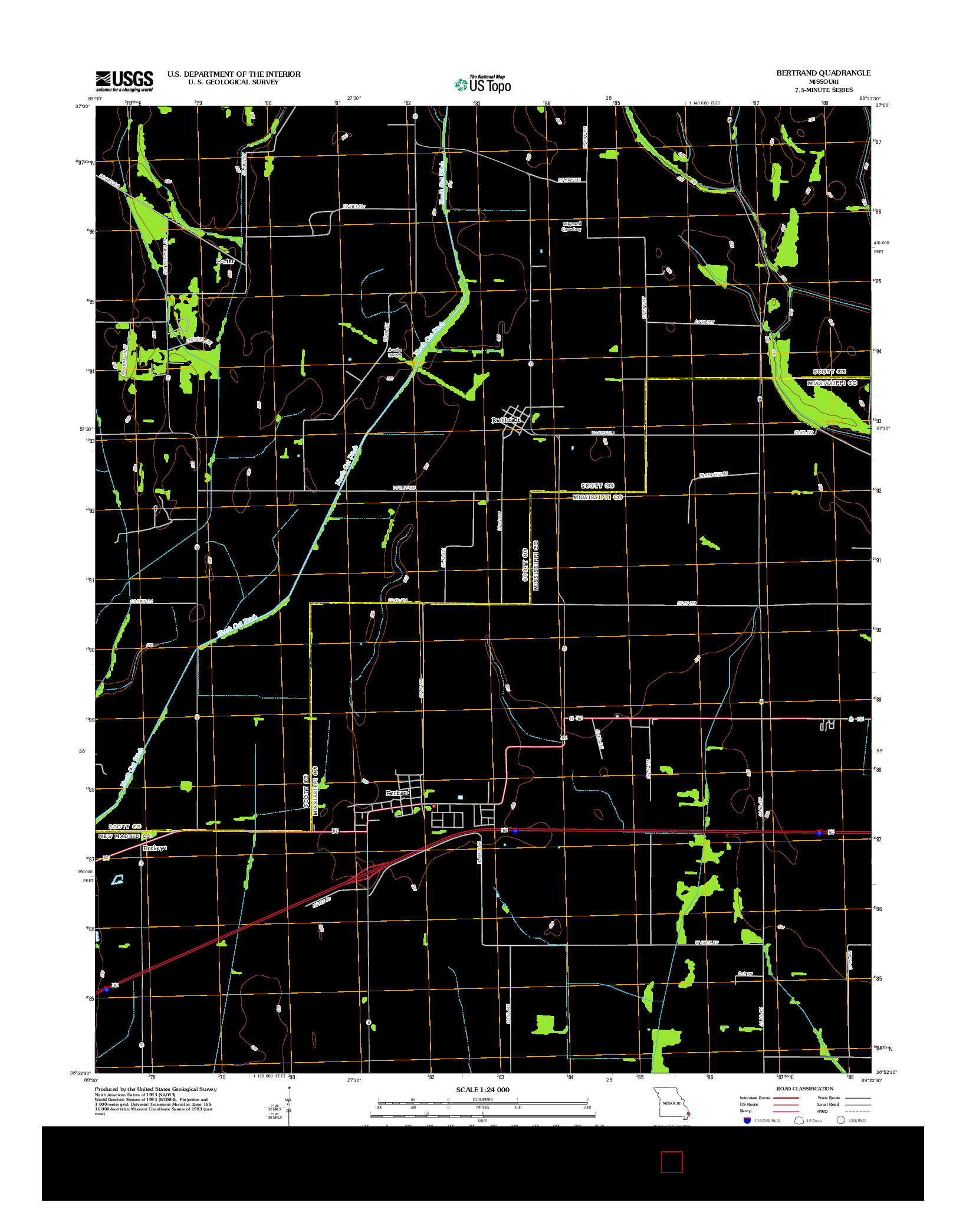 USGS US TOPO 7.5-MINUTE MAP FOR BERTRAND, MO 2012