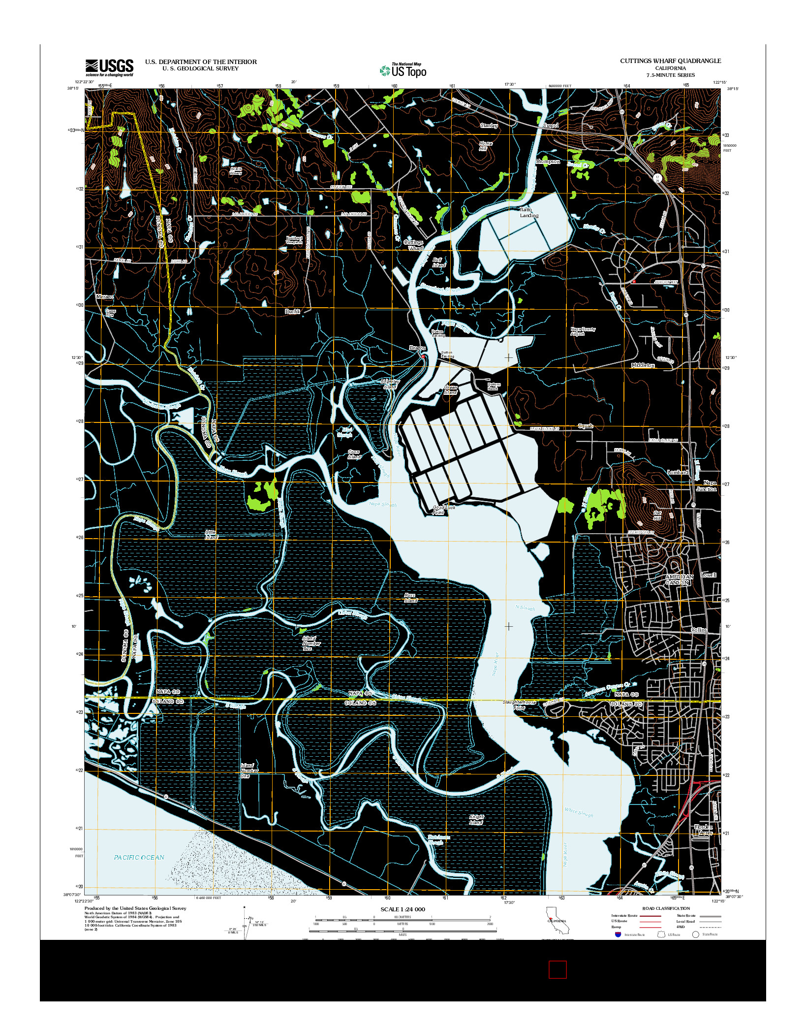 USGS US TOPO 7.5-MINUTE MAP FOR CUTTINGS WHARF, CA 2012