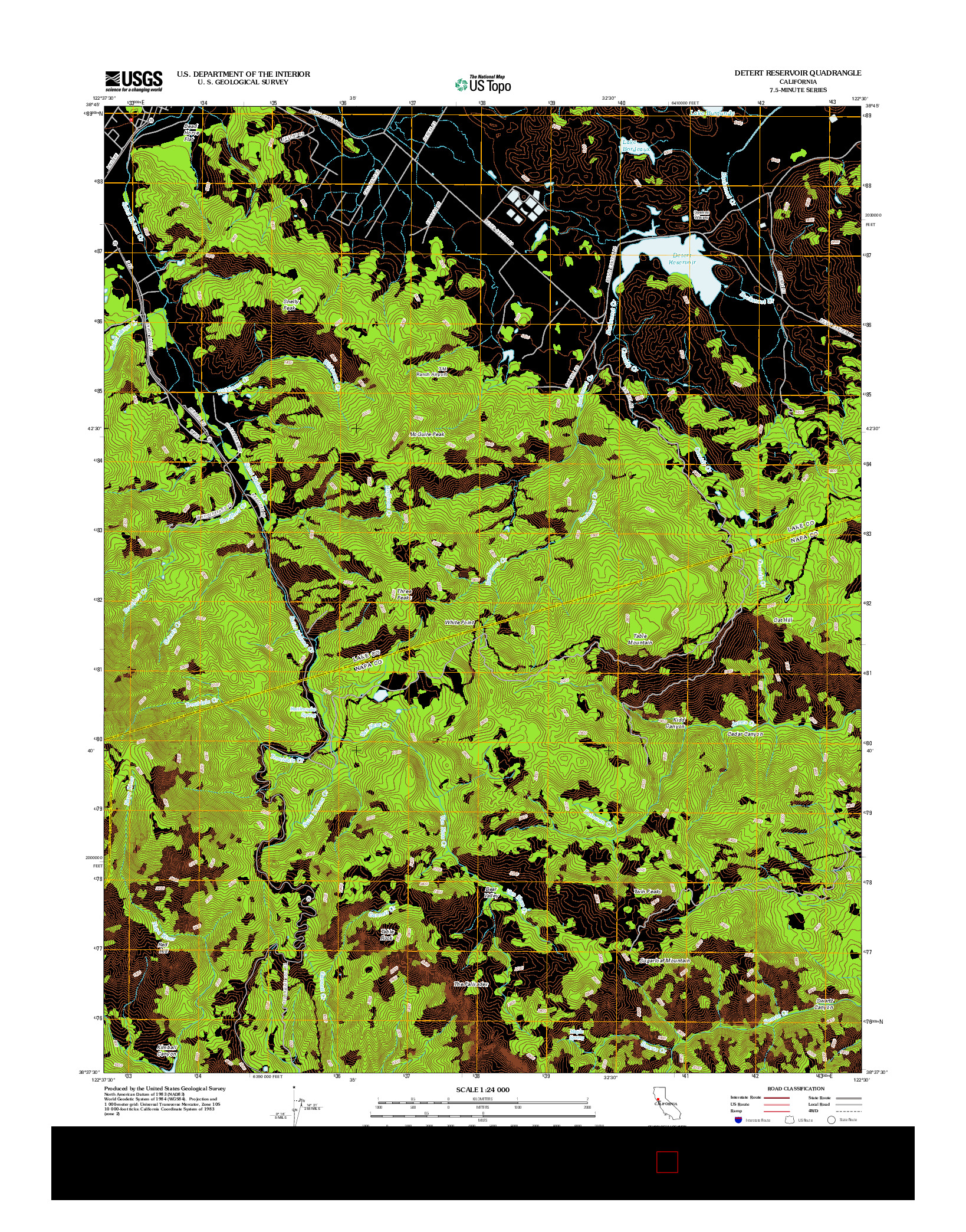 USGS US TOPO 7.5-MINUTE MAP FOR DETERT RESERVOIR, CA 2012