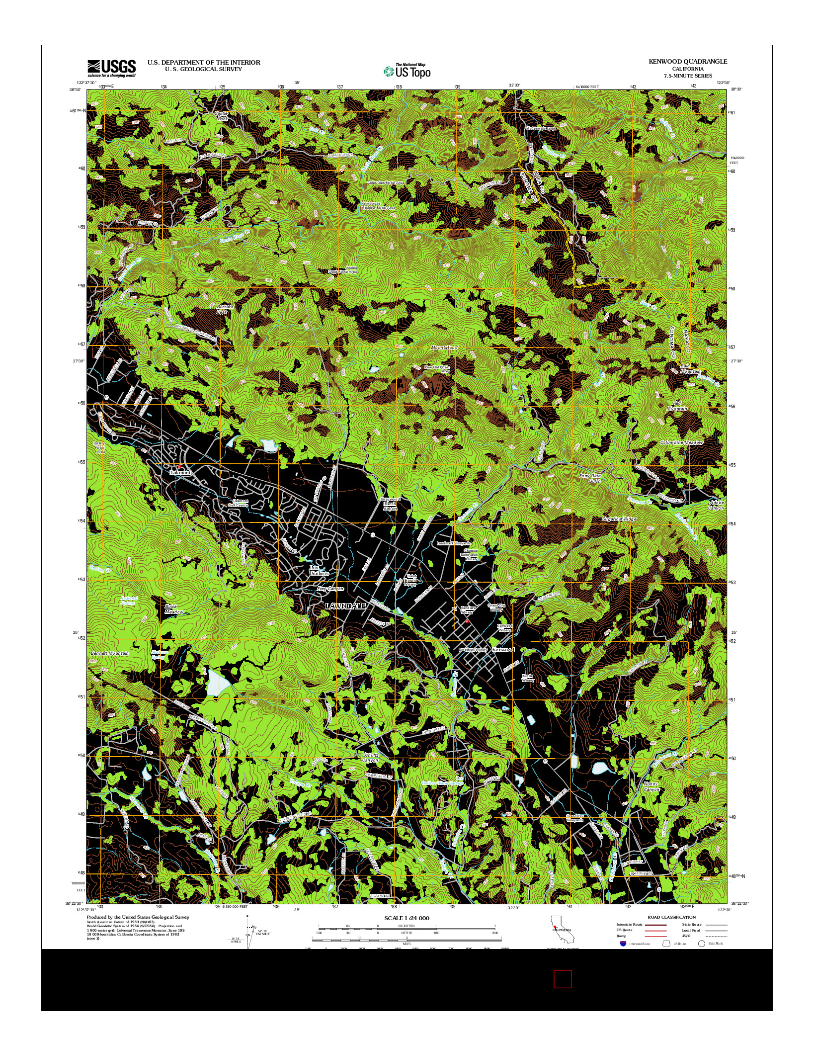 USGS US TOPO 7.5-MINUTE MAP FOR KENWOOD, CA 2012