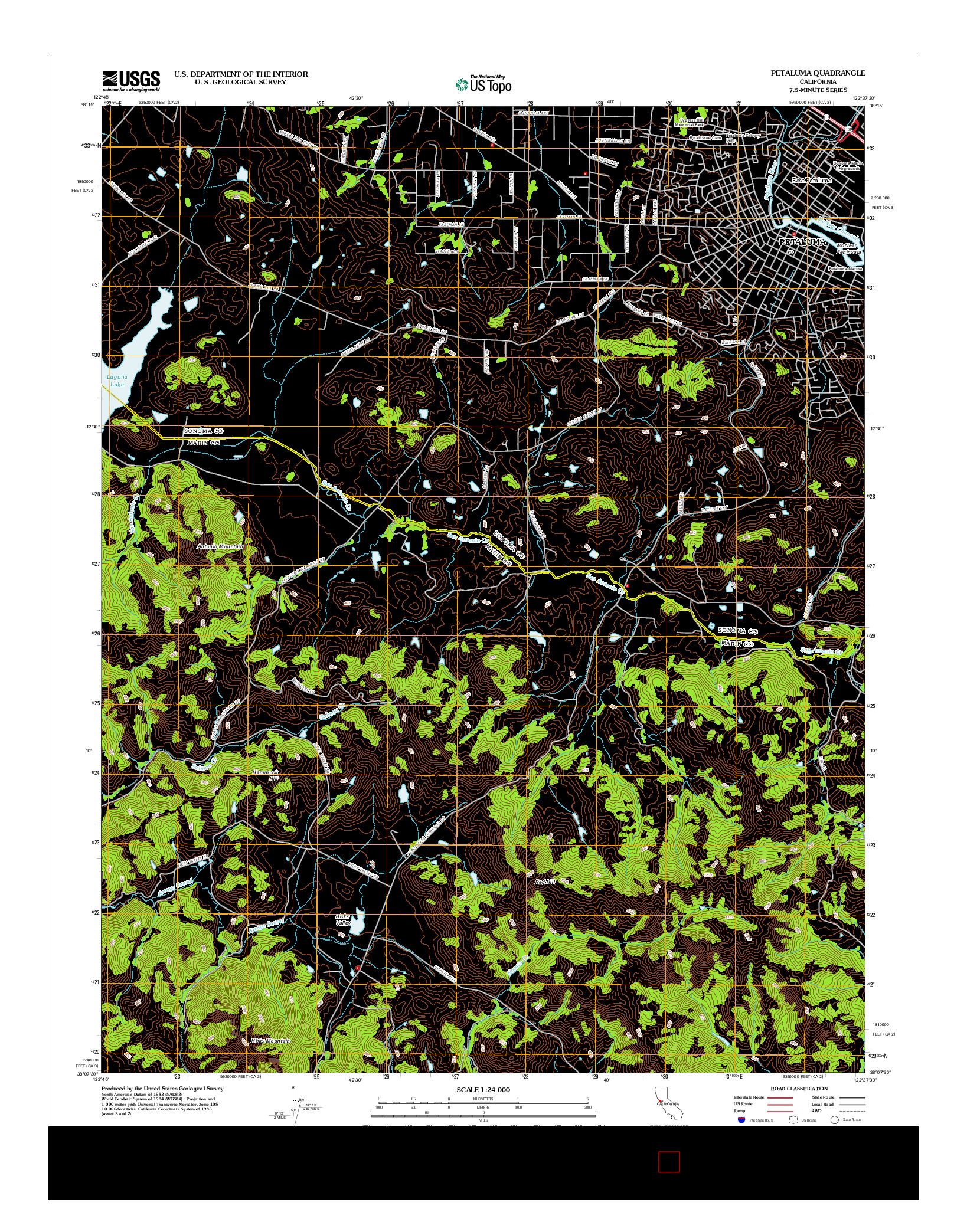 USGS US TOPO 7.5-MINUTE MAP FOR PETALUMA, CA 2012
