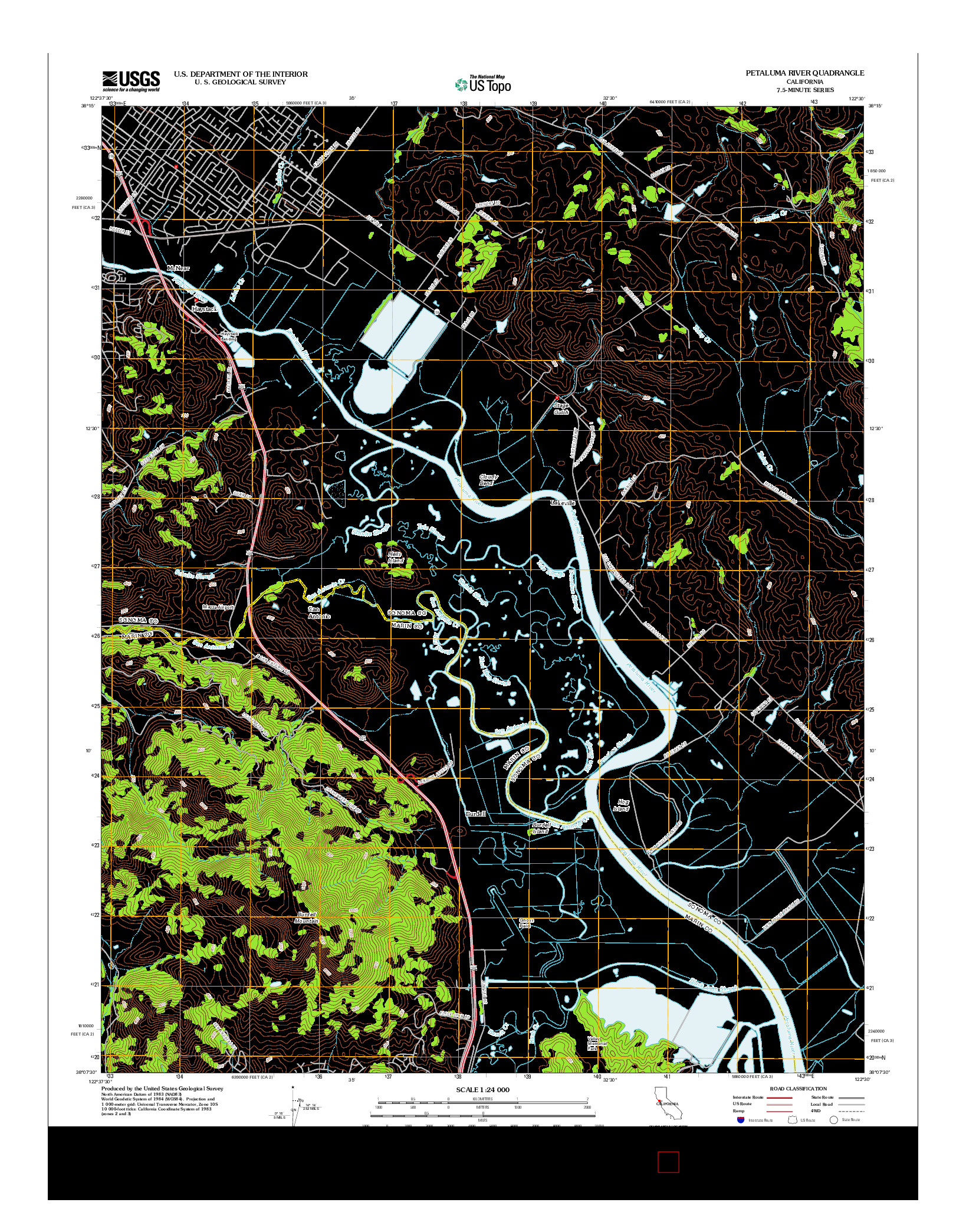 USGS US TOPO 7.5-MINUTE MAP FOR PETALUMA RIVER, CA 2012
