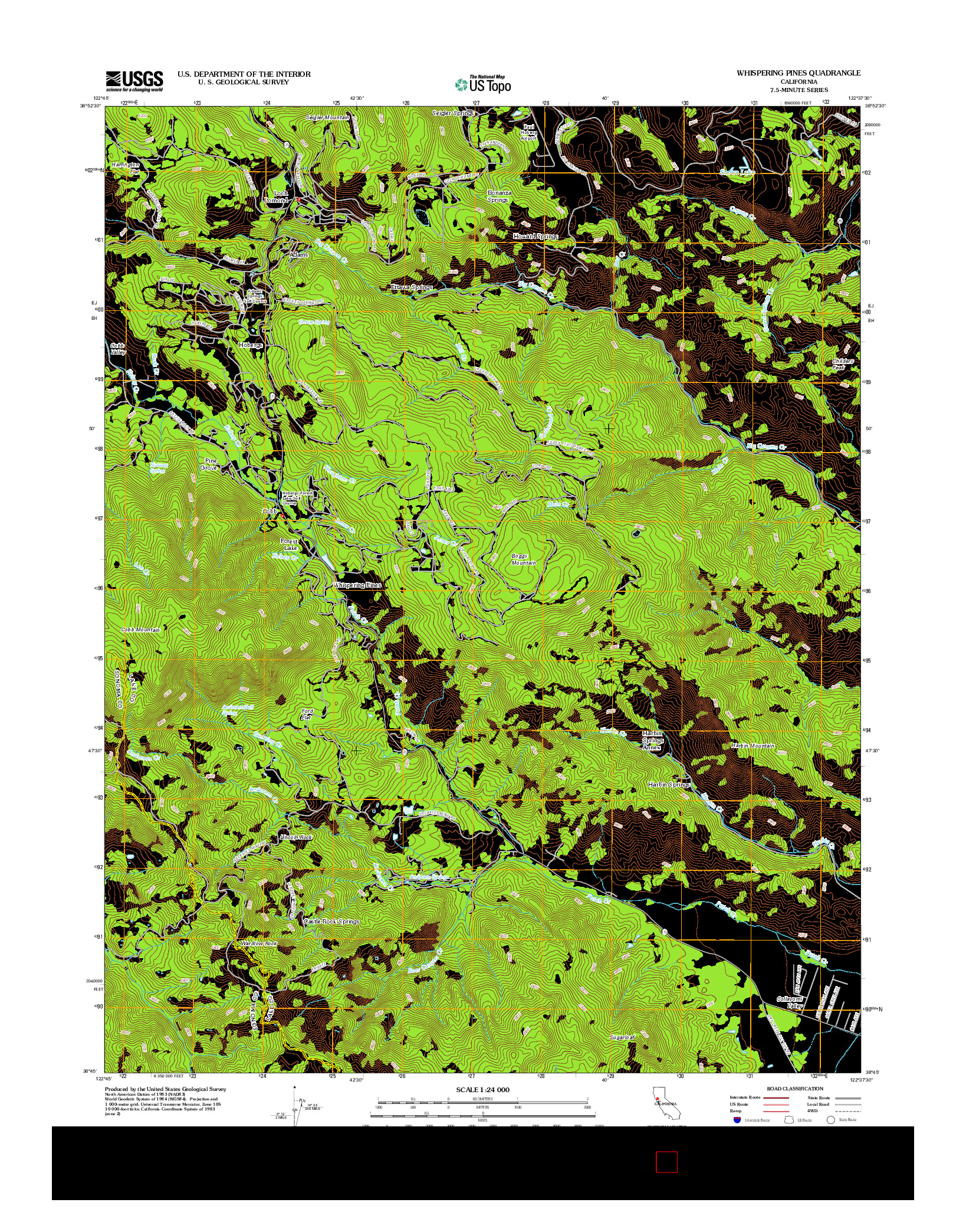 USGS US TOPO 7.5-MINUTE MAP FOR WHISPERING PINES, CA 2012