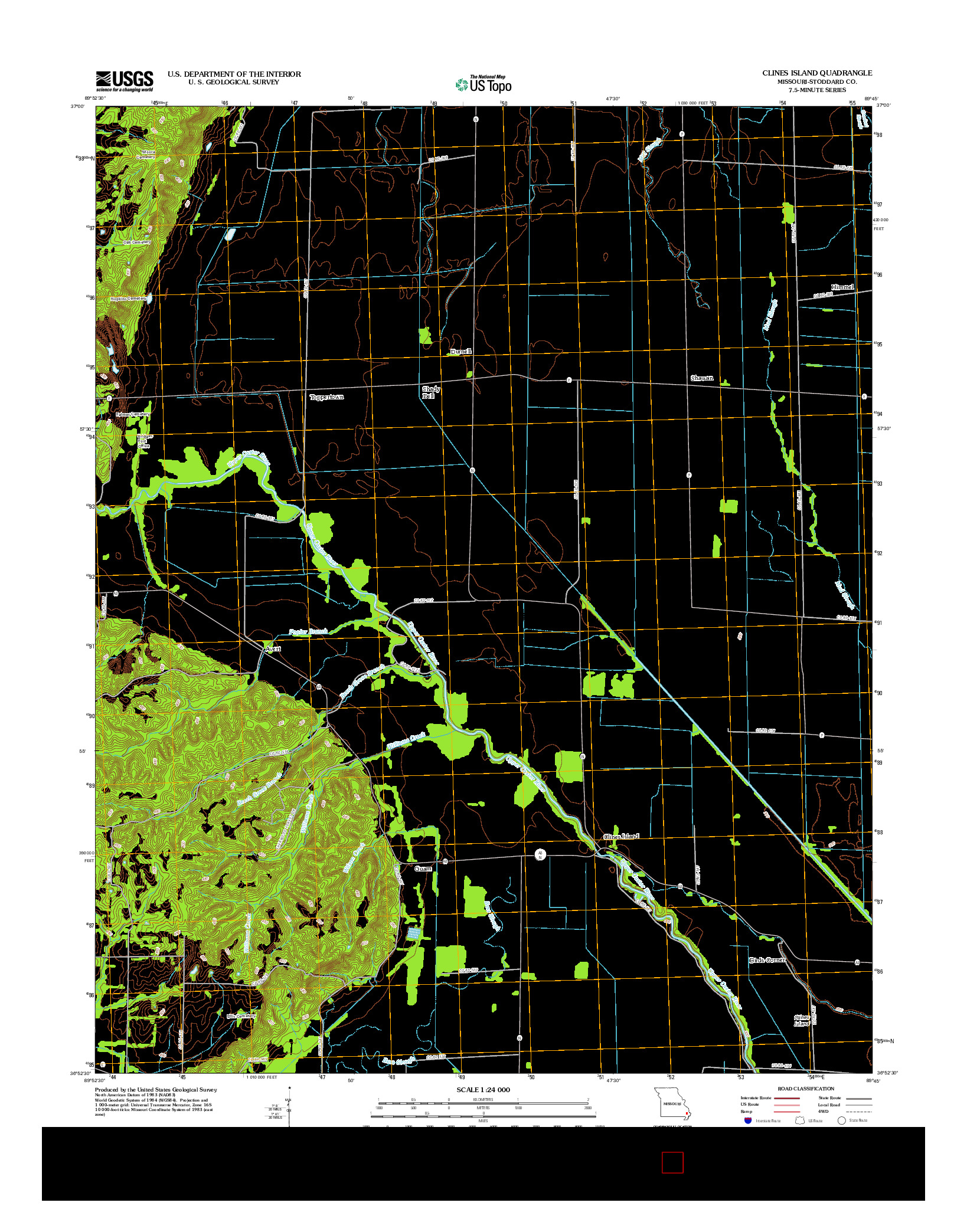USGS US TOPO 7.5-MINUTE MAP FOR CLINES ISLAND, MO 2012