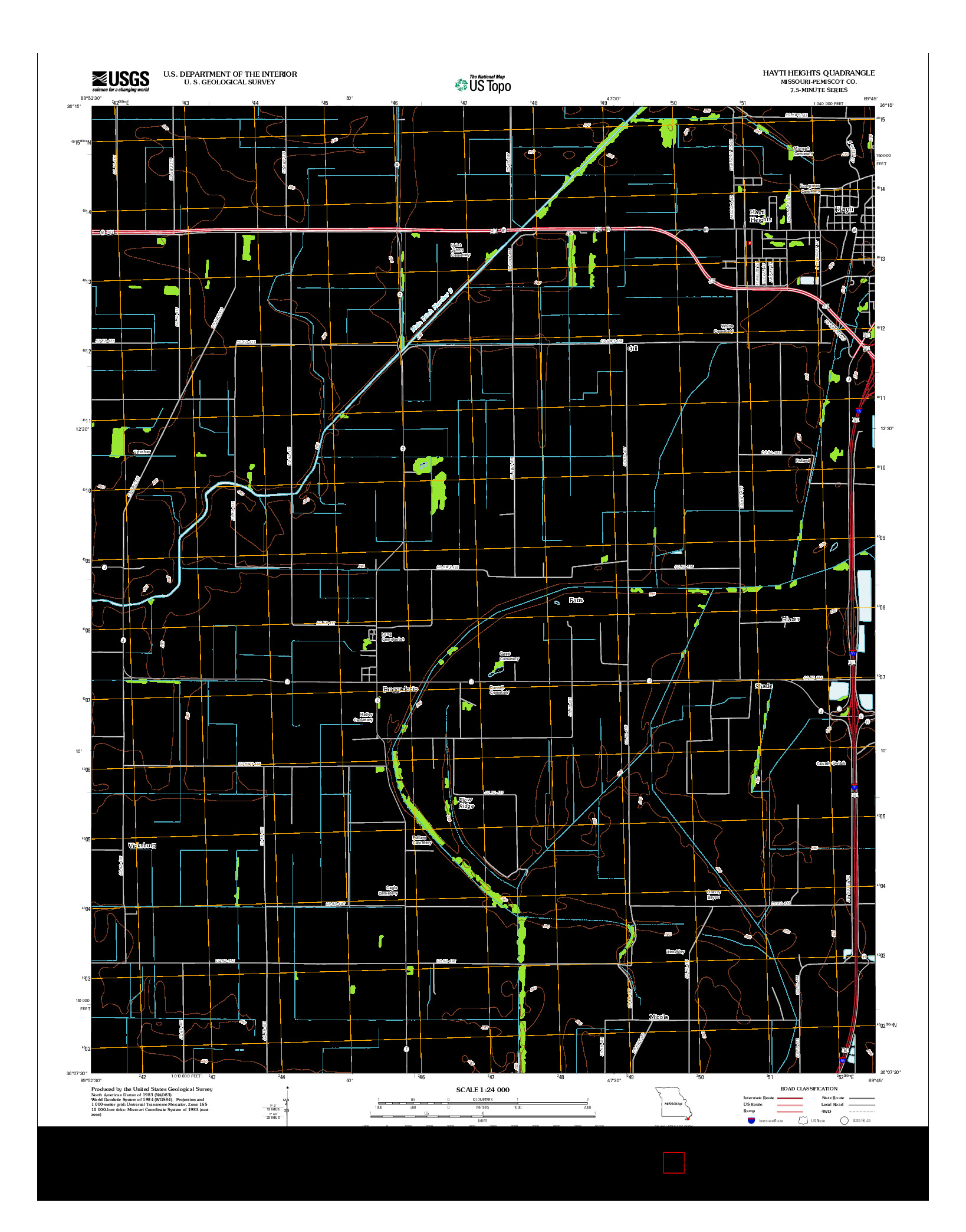 USGS US TOPO 7.5-MINUTE MAP FOR HAYTI HEIGHTS, MO 2012