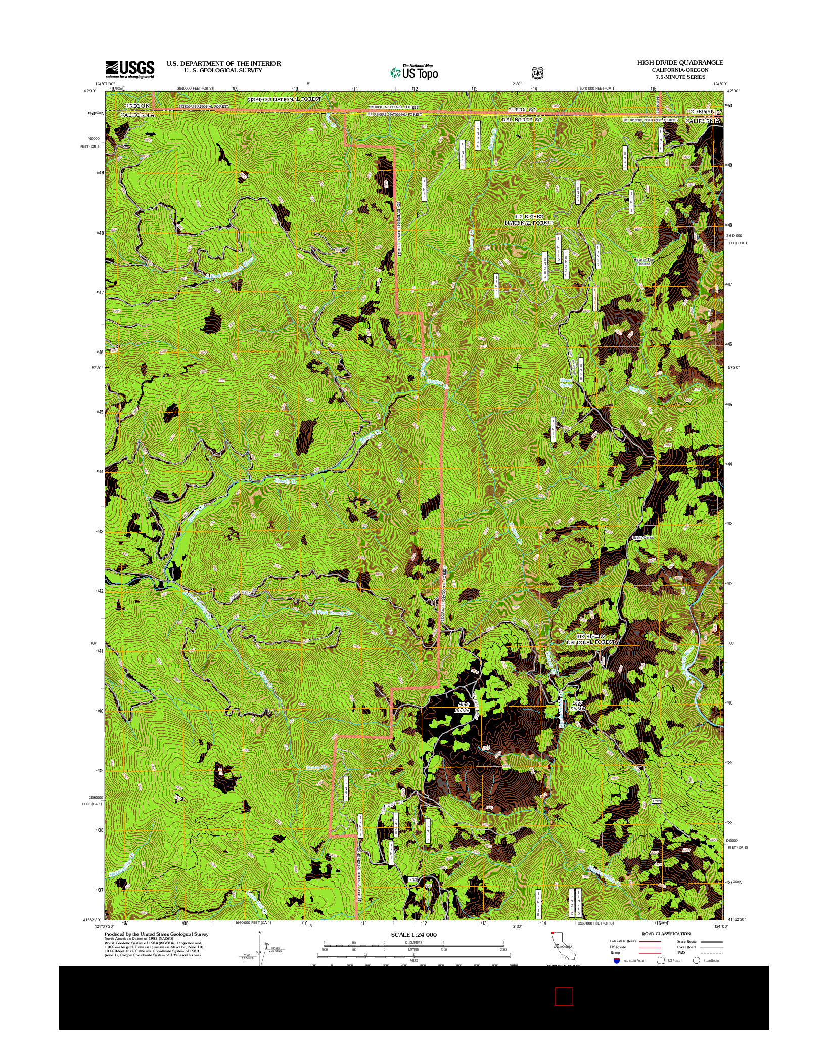 USGS US TOPO 7.5-MINUTE MAP FOR HIGH DIVIDE, CA-OR 2012