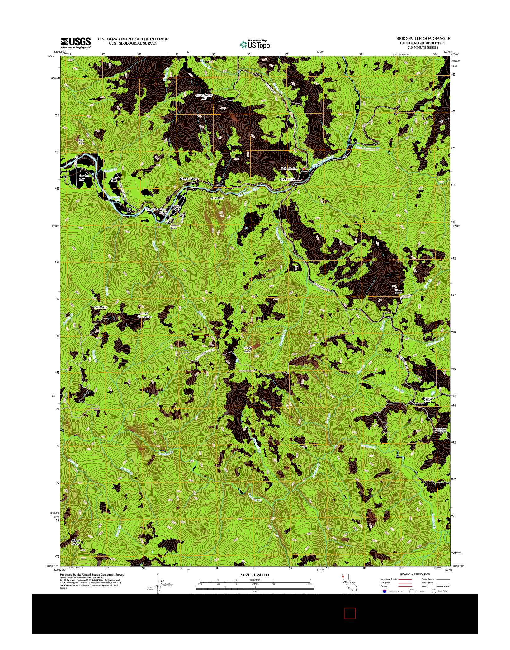 USGS US TOPO 7.5-MINUTE MAP FOR BRIDGEVILLE, CA 2012