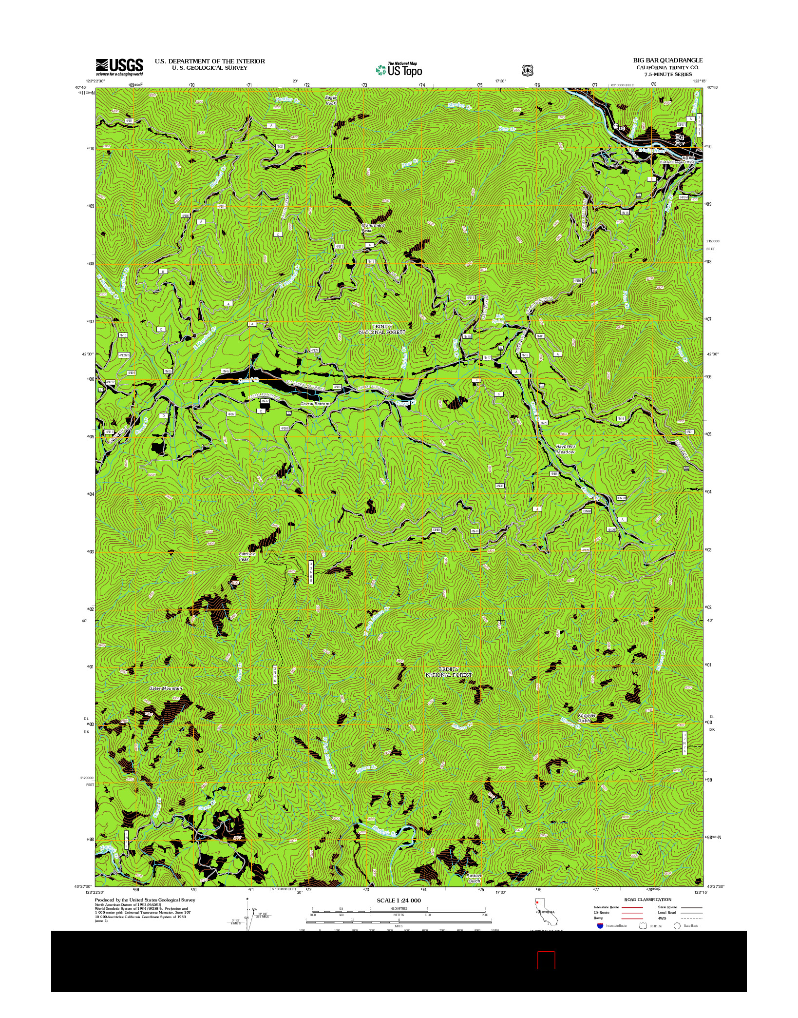 USGS US TOPO 7.5-MINUTE MAP FOR BIG BAR, CA 2012