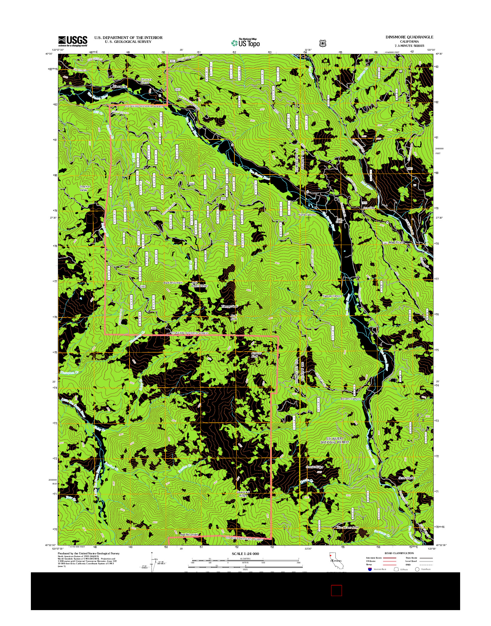 USGS US TOPO 7.5-MINUTE MAP FOR DINSMORE, CA 2012