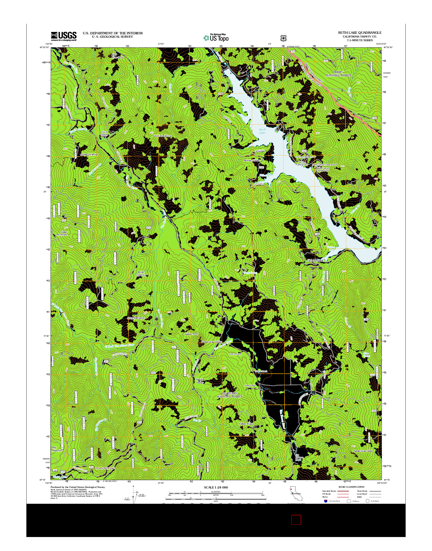 USGS US TOPO 7.5-MINUTE MAP FOR RUTH LAKE, CA 2012
