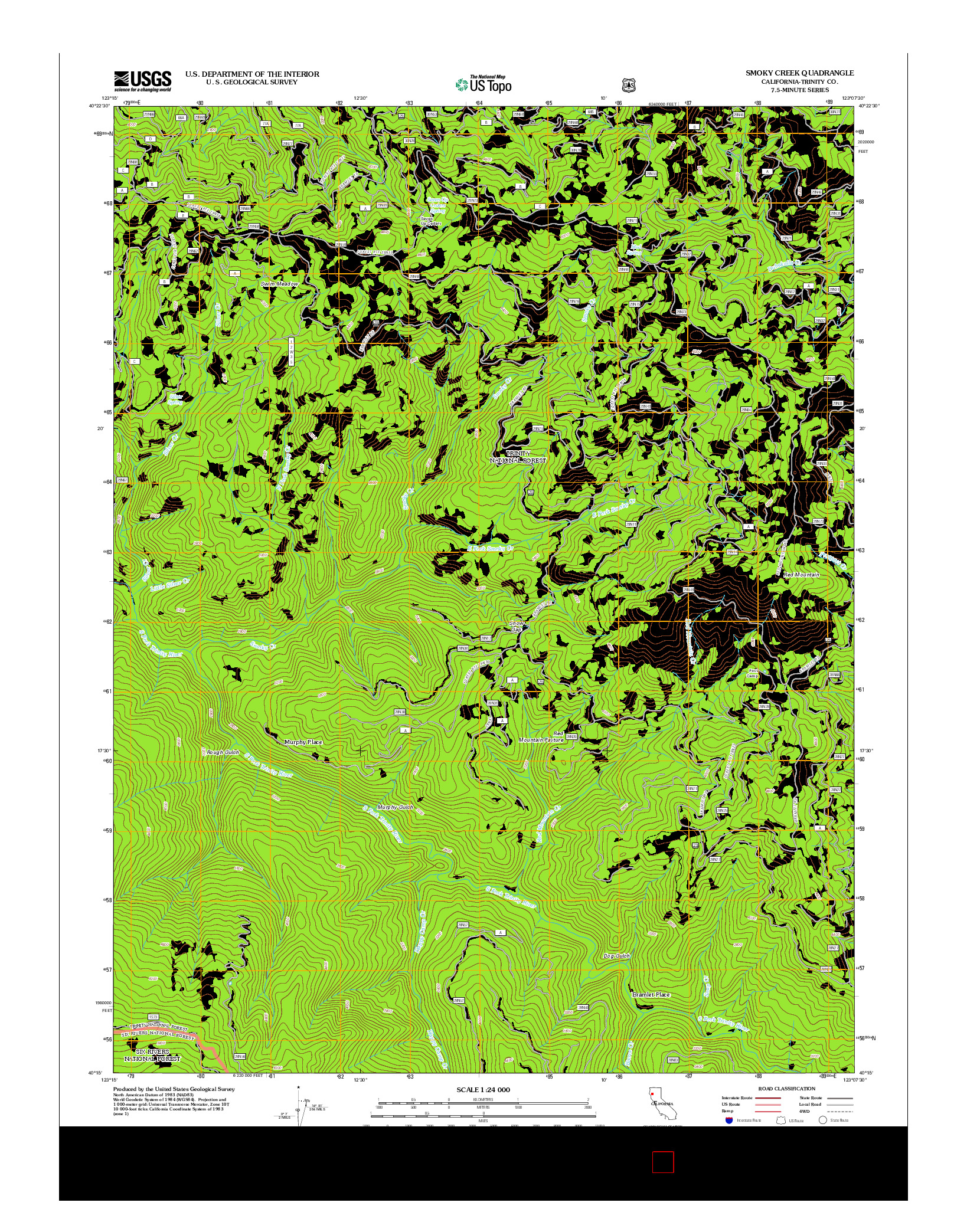 USGS US TOPO 7.5-MINUTE MAP FOR SMOKY CREEK, CA 2012