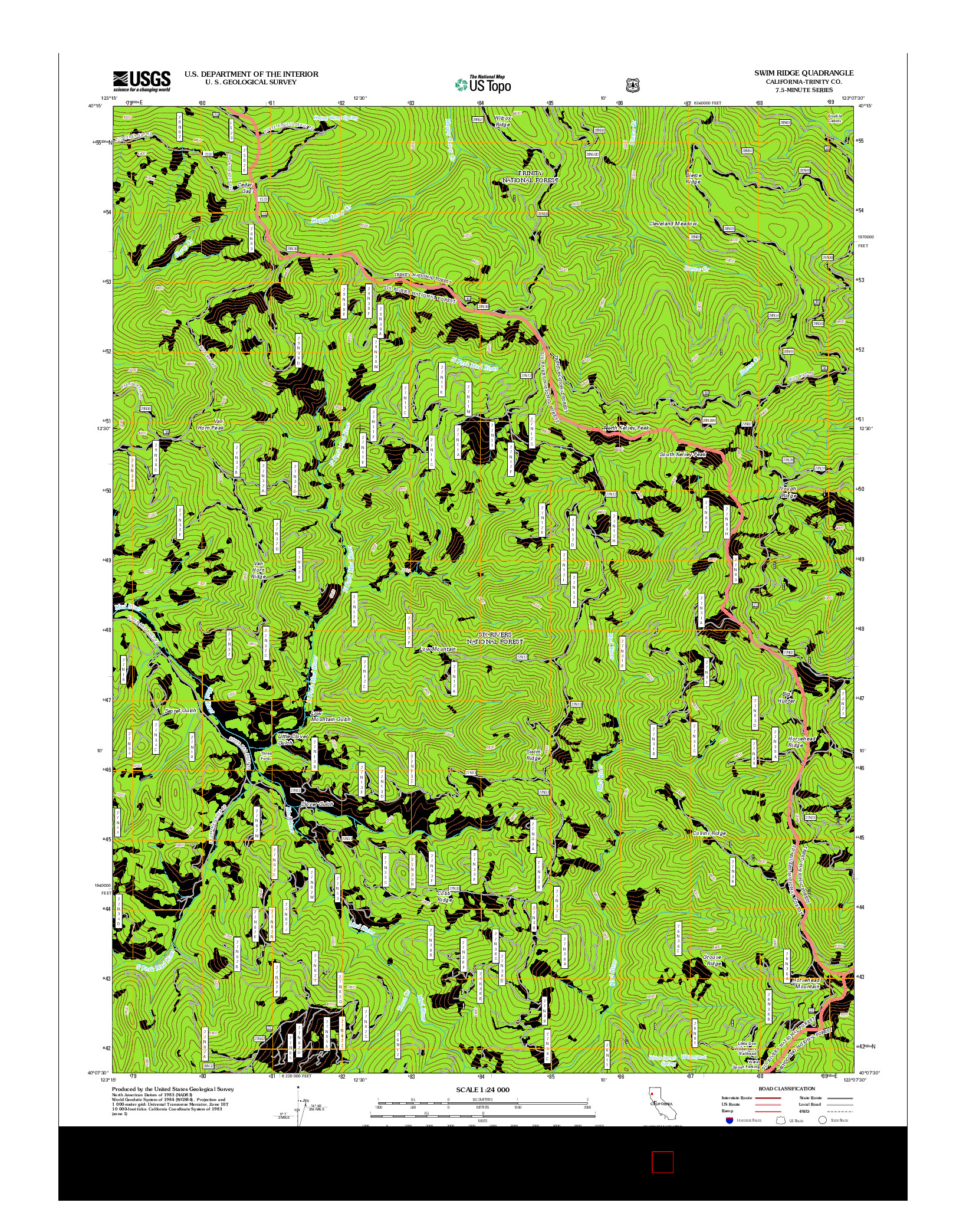USGS US TOPO 7.5-MINUTE MAP FOR SWIM RIDGE, CA 2012
