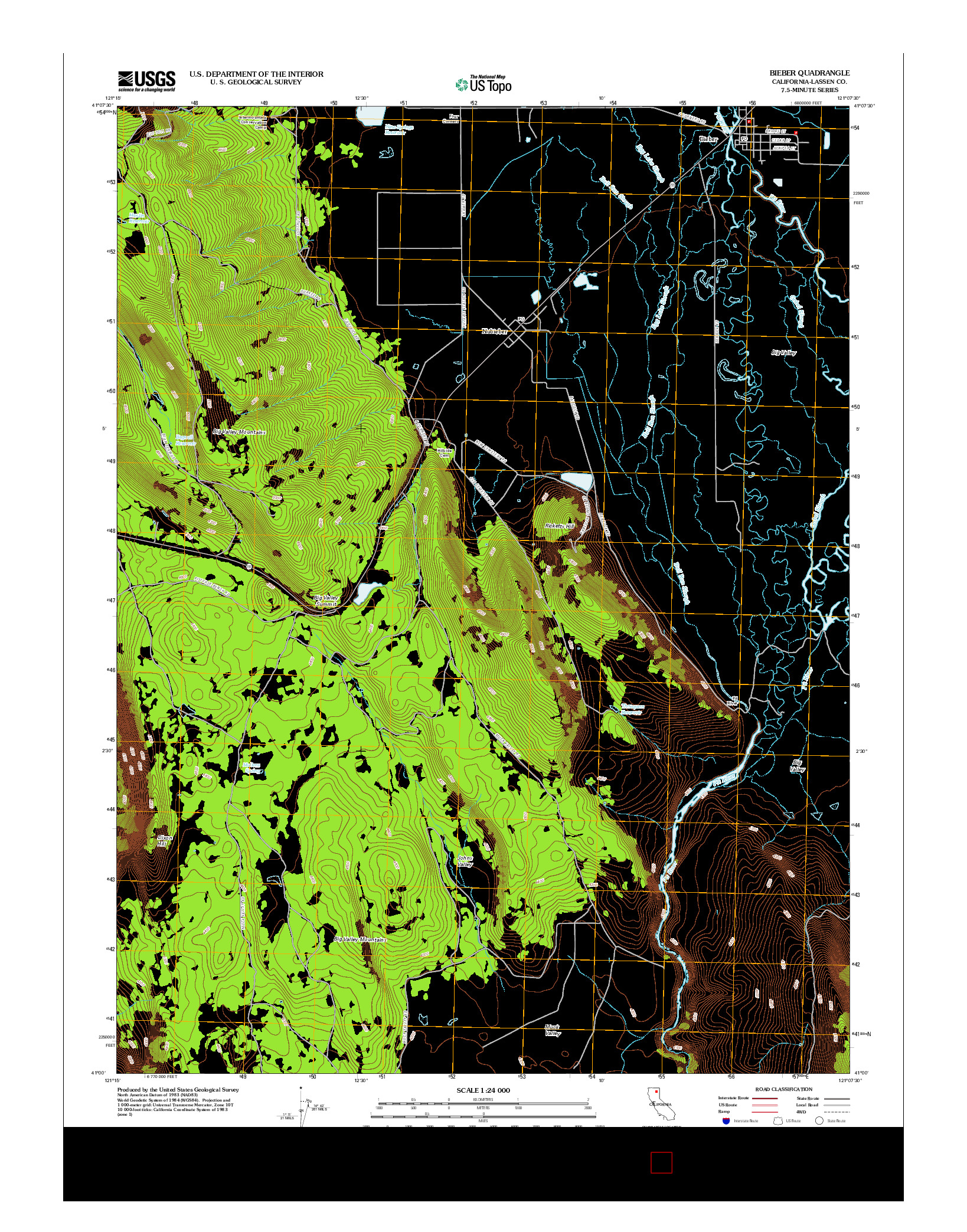 USGS US TOPO 7.5-MINUTE MAP FOR BIEBER, CA 2012