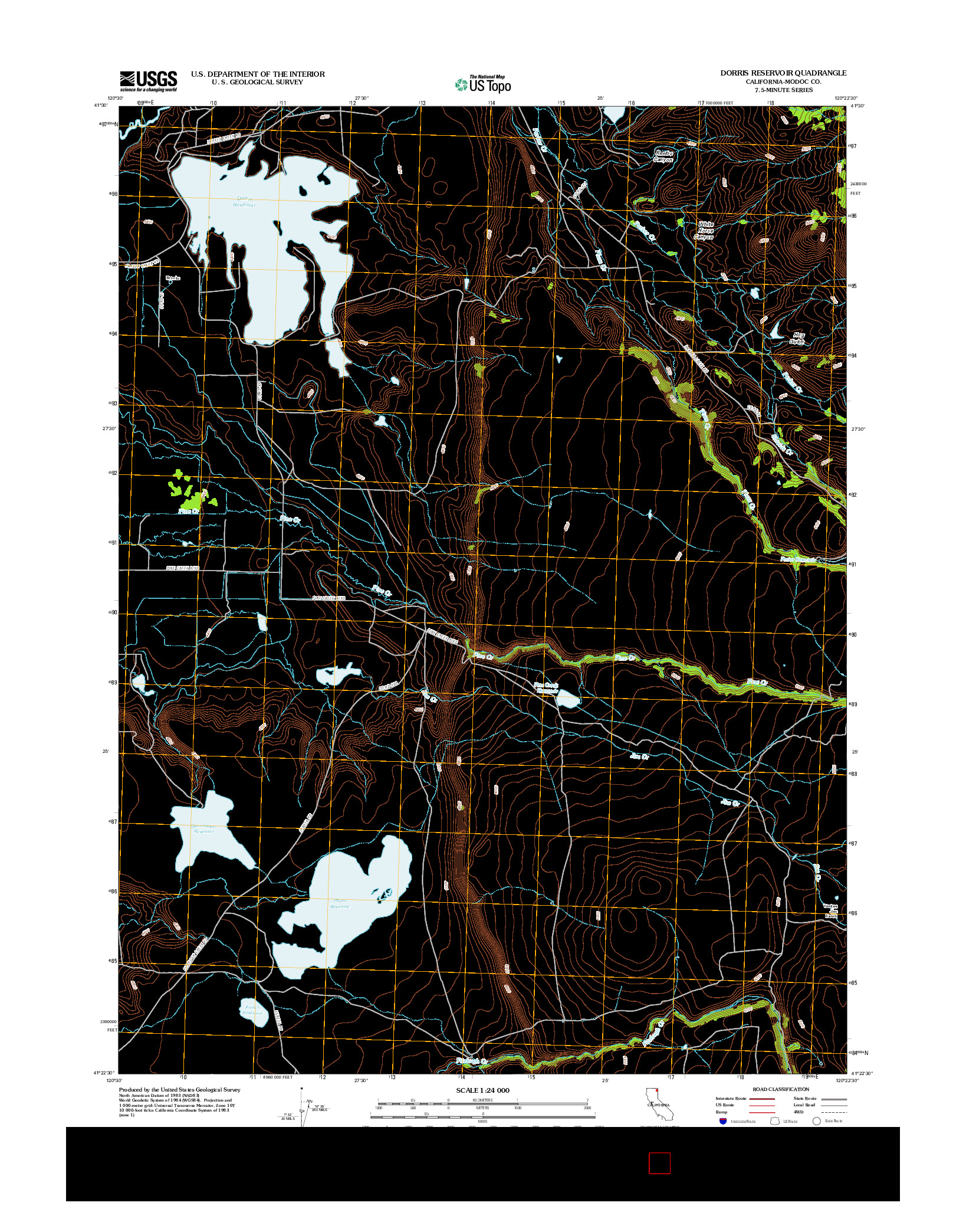 USGS US TOPO 7.5-MINUTE MAP FOR DORRIS RESERVOIR, CA 2012