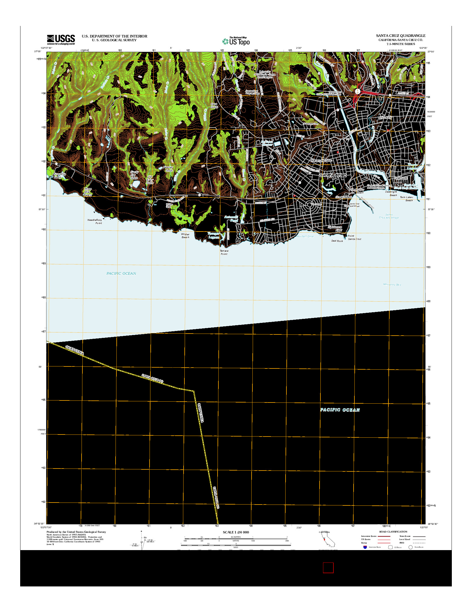 USGS US TOPO 7.5-MINUTE MAP FOR SANTA CRUZ, CA 2012