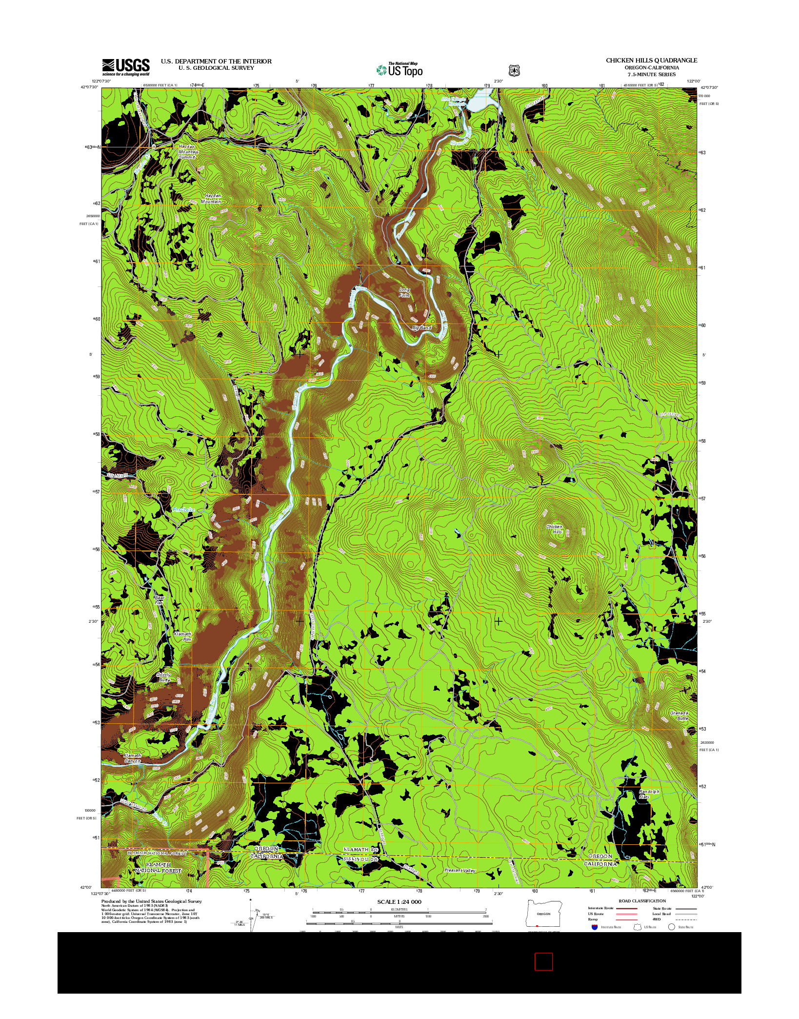 USGS US TOPO 7.5-MINUTE MAP FOR CHICKEN HILLS, OR-CA 2012