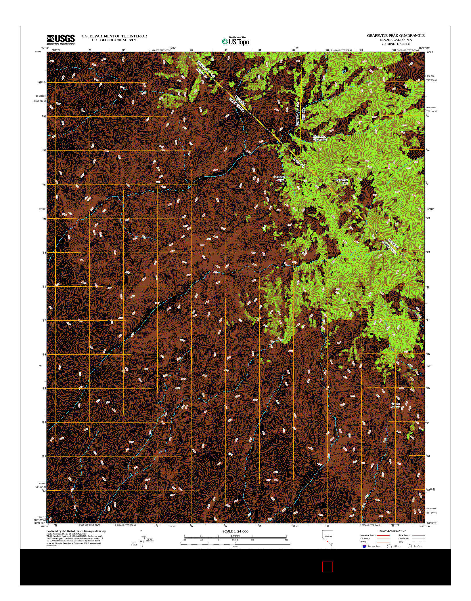 USGS US TOPO 7.5-MINUTE MAP FOR GRAPEVINE PEAK, NV-CA 2012