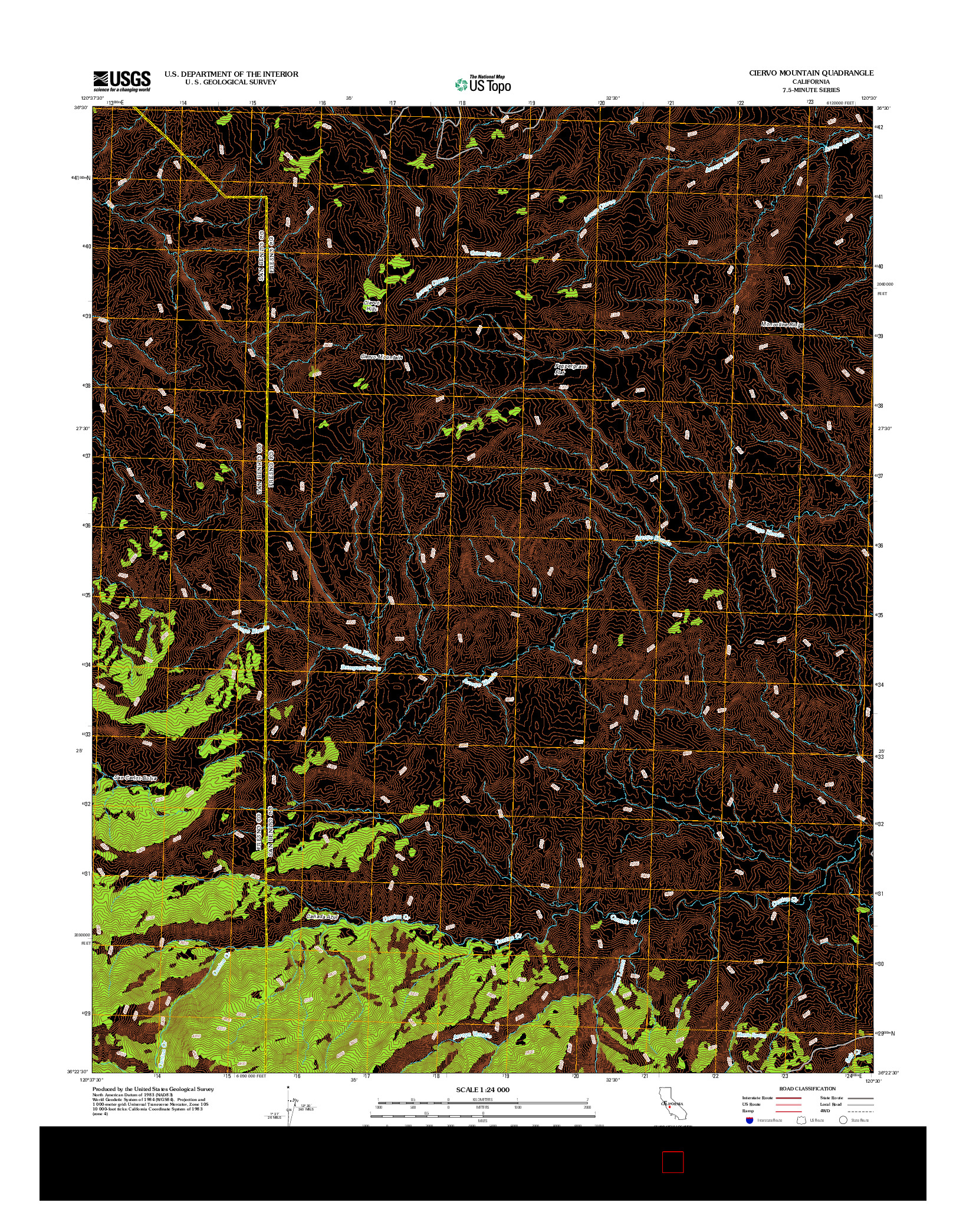 USGS US TOPO 7.5-MINUTE MAP FOR CIERVO MOUNTAIN, CA 2012