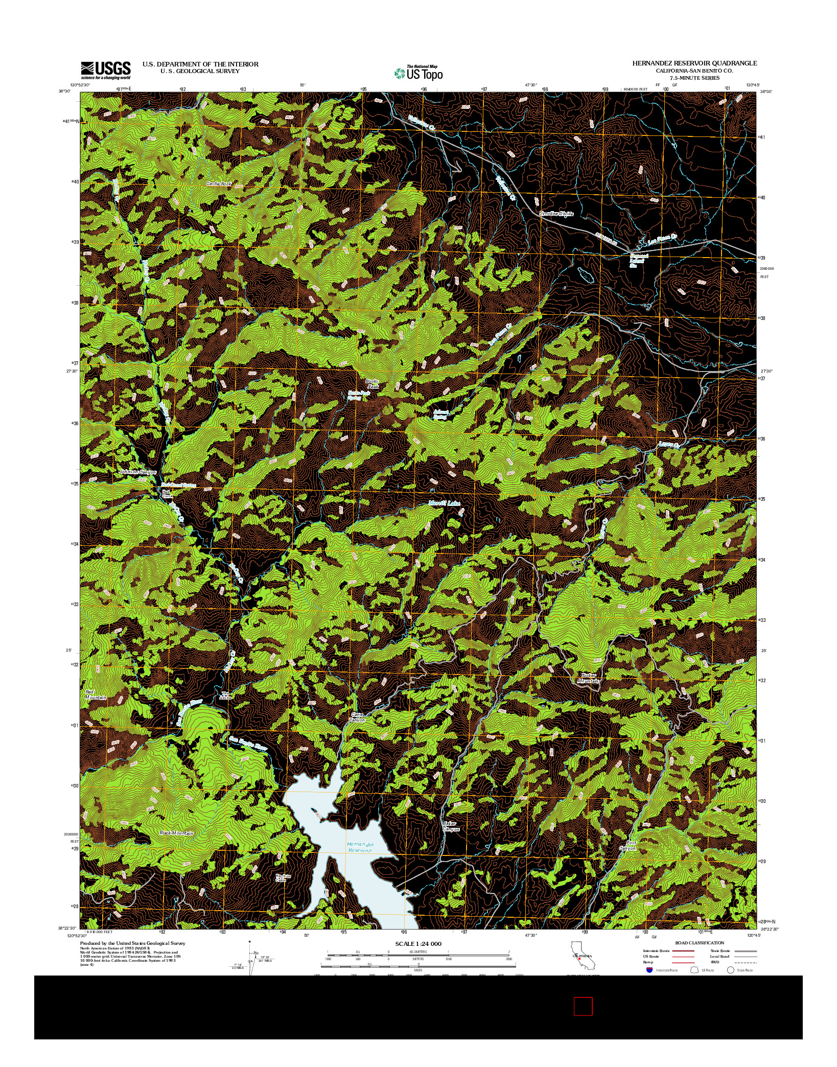 USGS US TOPO 7.5-MINUTE MAP FOR HERNANDEZ RESERVOIR, CA 2012