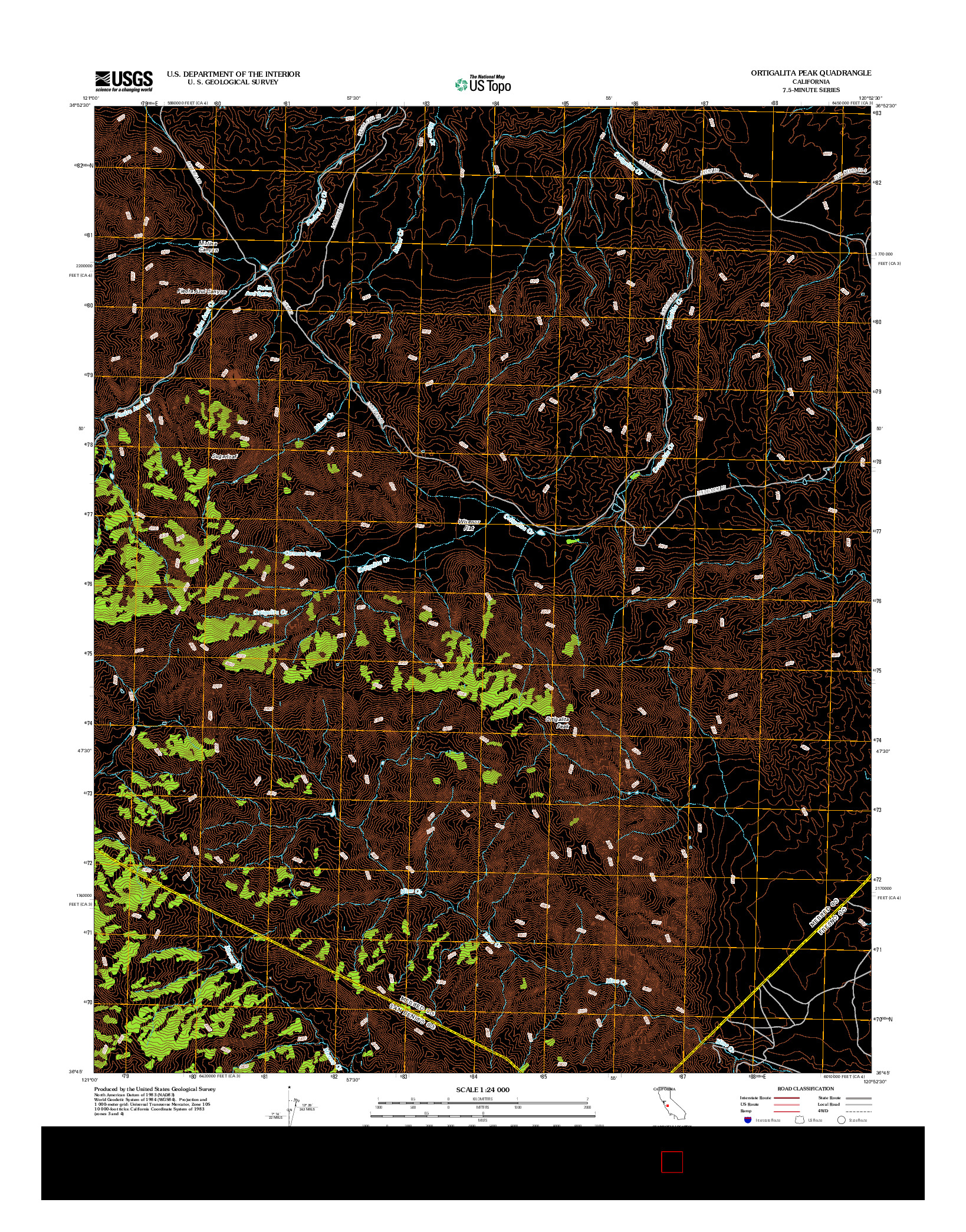 USGS US TOPO 7.5-MINUTE MAP FOR ORTIGALITA PEAK, CA 2012