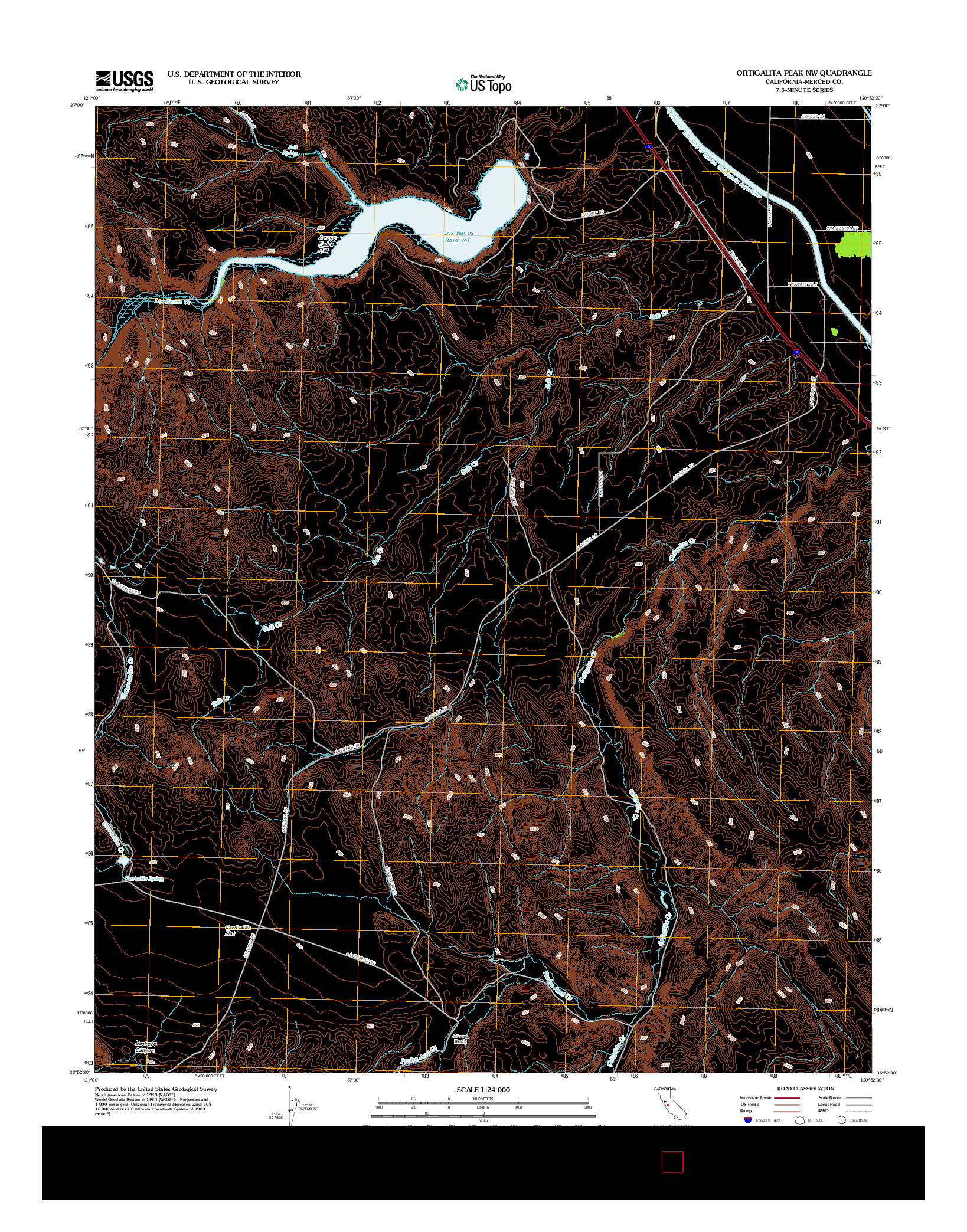 USGS US TOPO 7.5-MINUTE MAP FOR ORTIGALITA PEAK NW, CA 2012