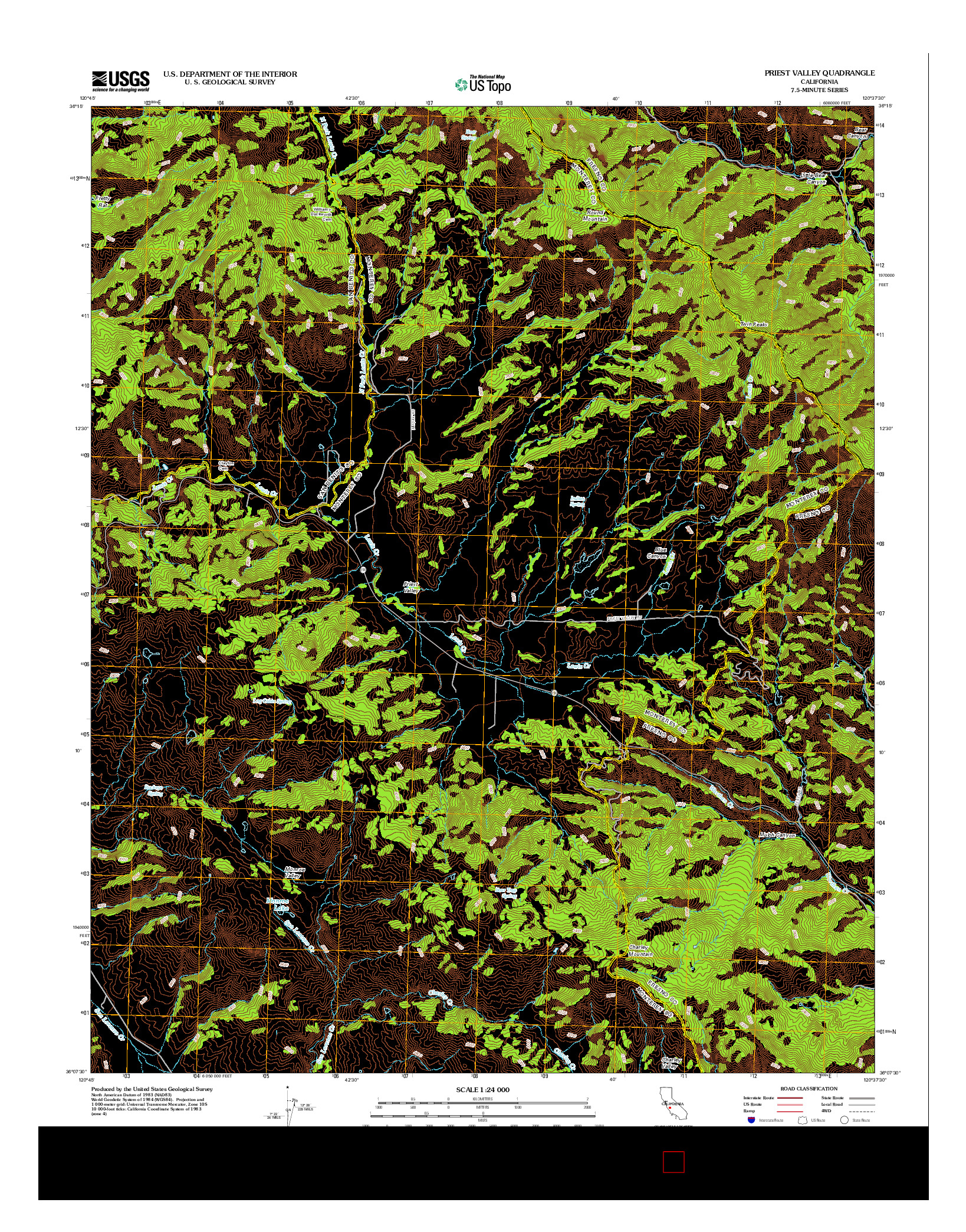 USGS US TOPO 7.5-MINUTE MAP FOR PRIEST VALLEY, CA 2012