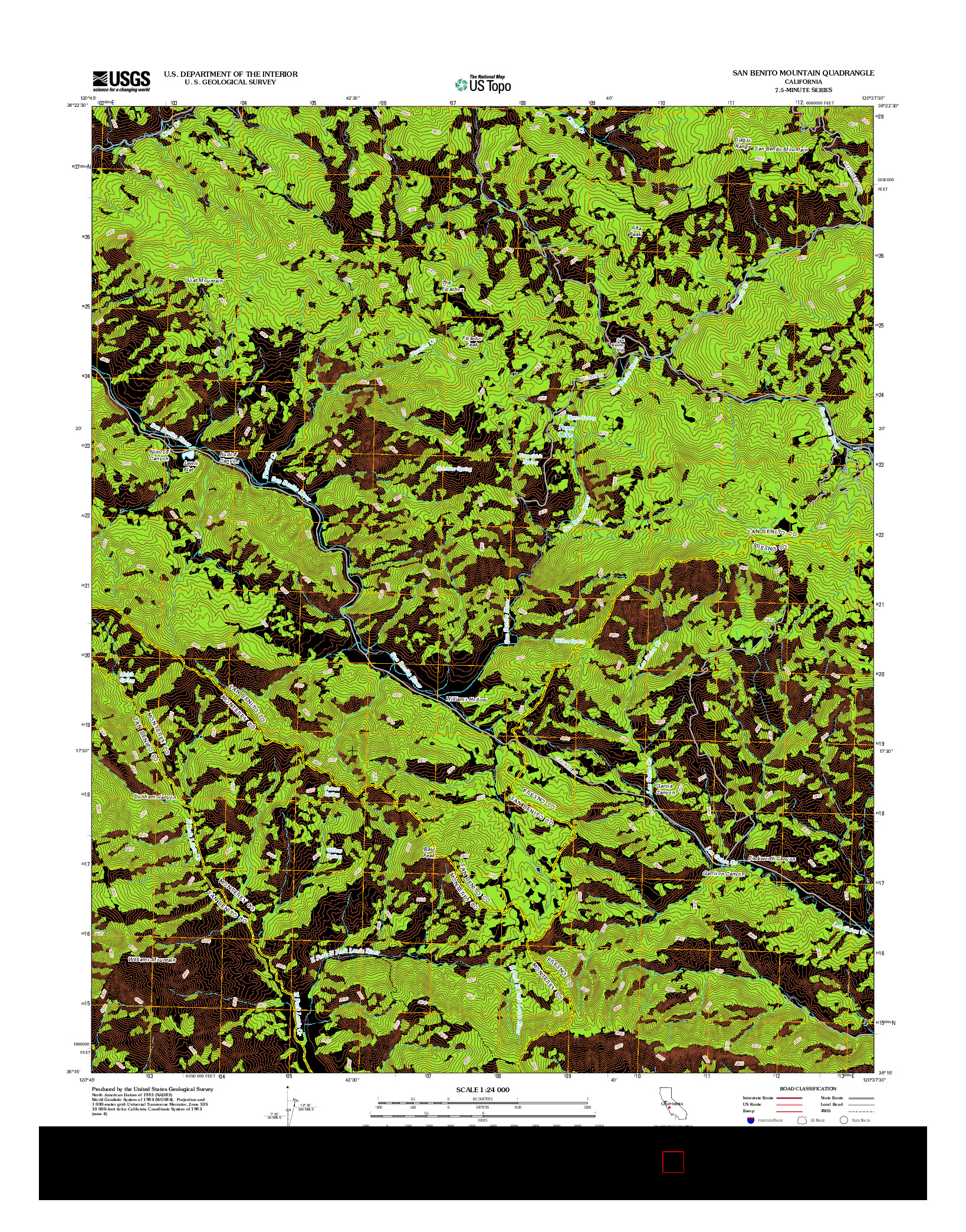 USGS US TOPO 7.5-MINUTE MAP FOR SAN BENITO MOUNTAIN, CA 2012