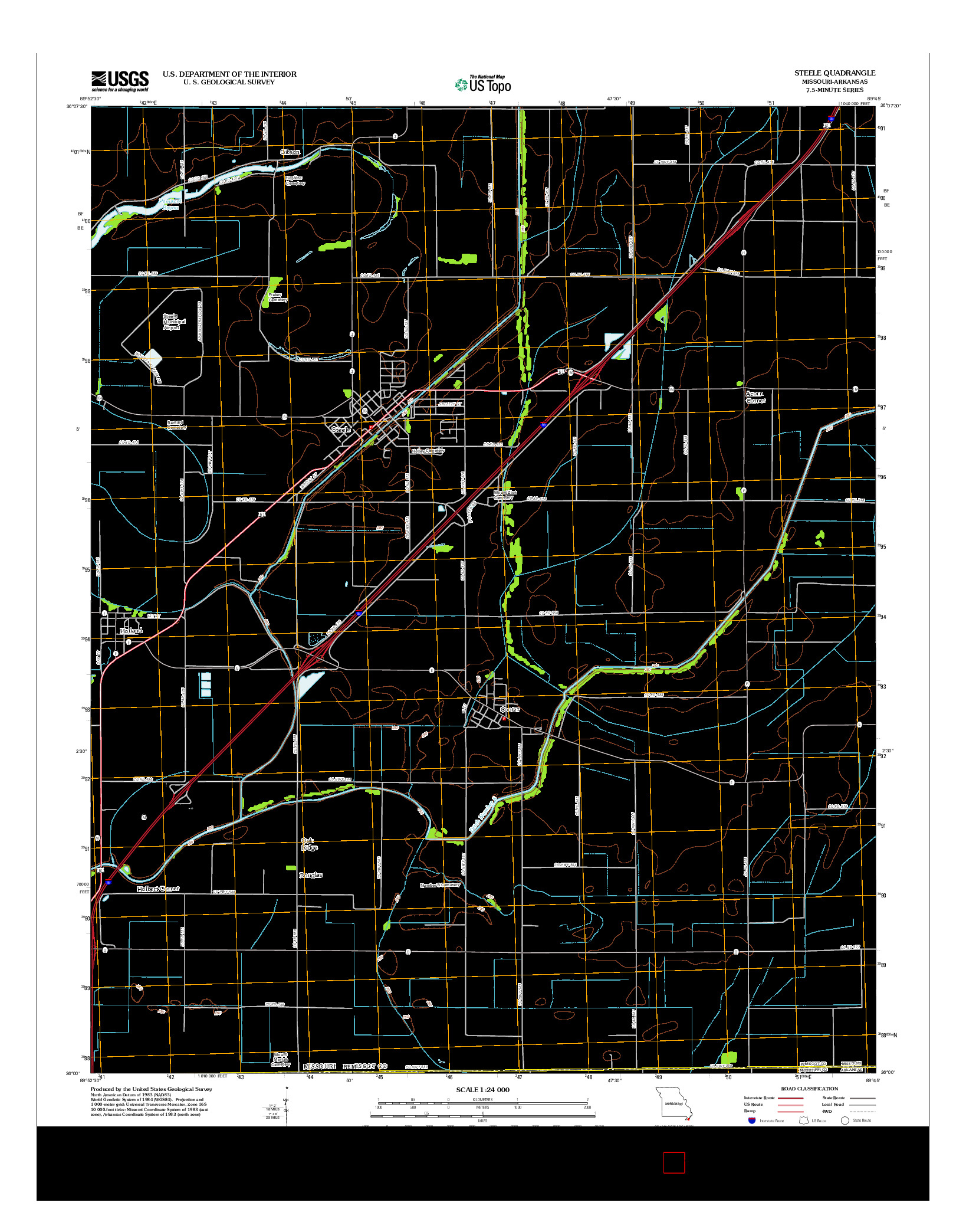 USGS US TOPO 7.5-MINUTE MAP FOR STEELE, MO-AR 2012