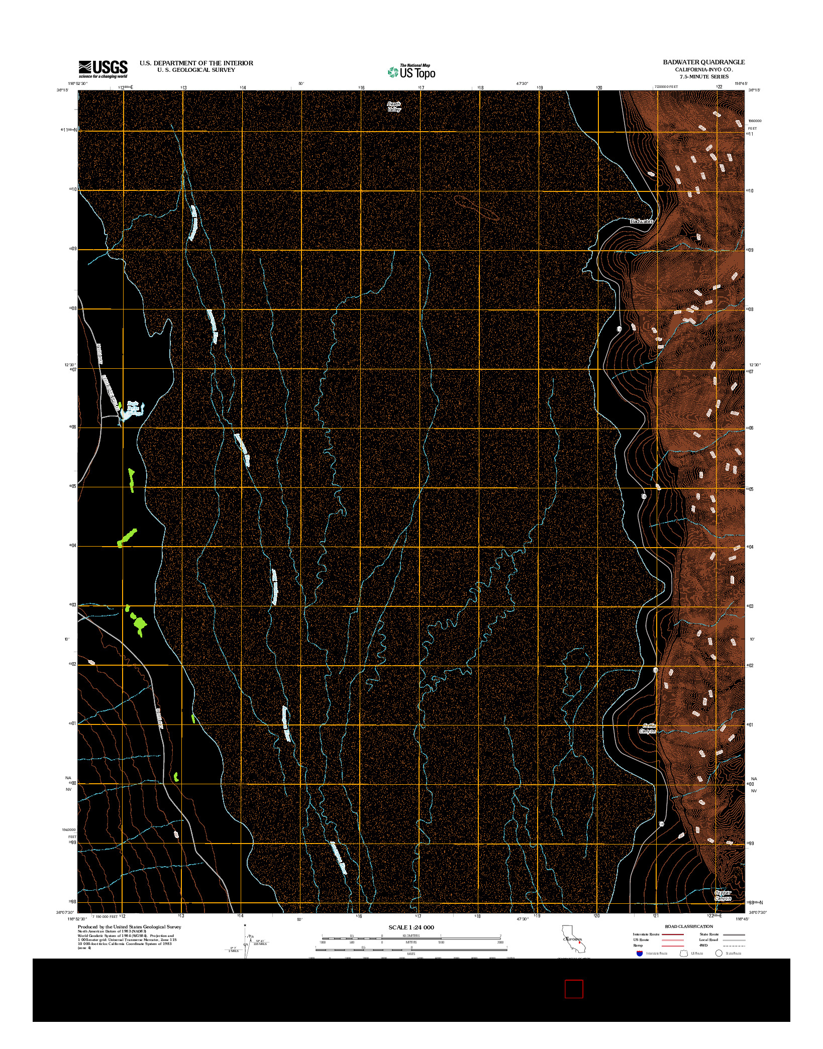 USGS US TOPO 7.5-MINUTE MAP FOR BADWATER, CA 2012