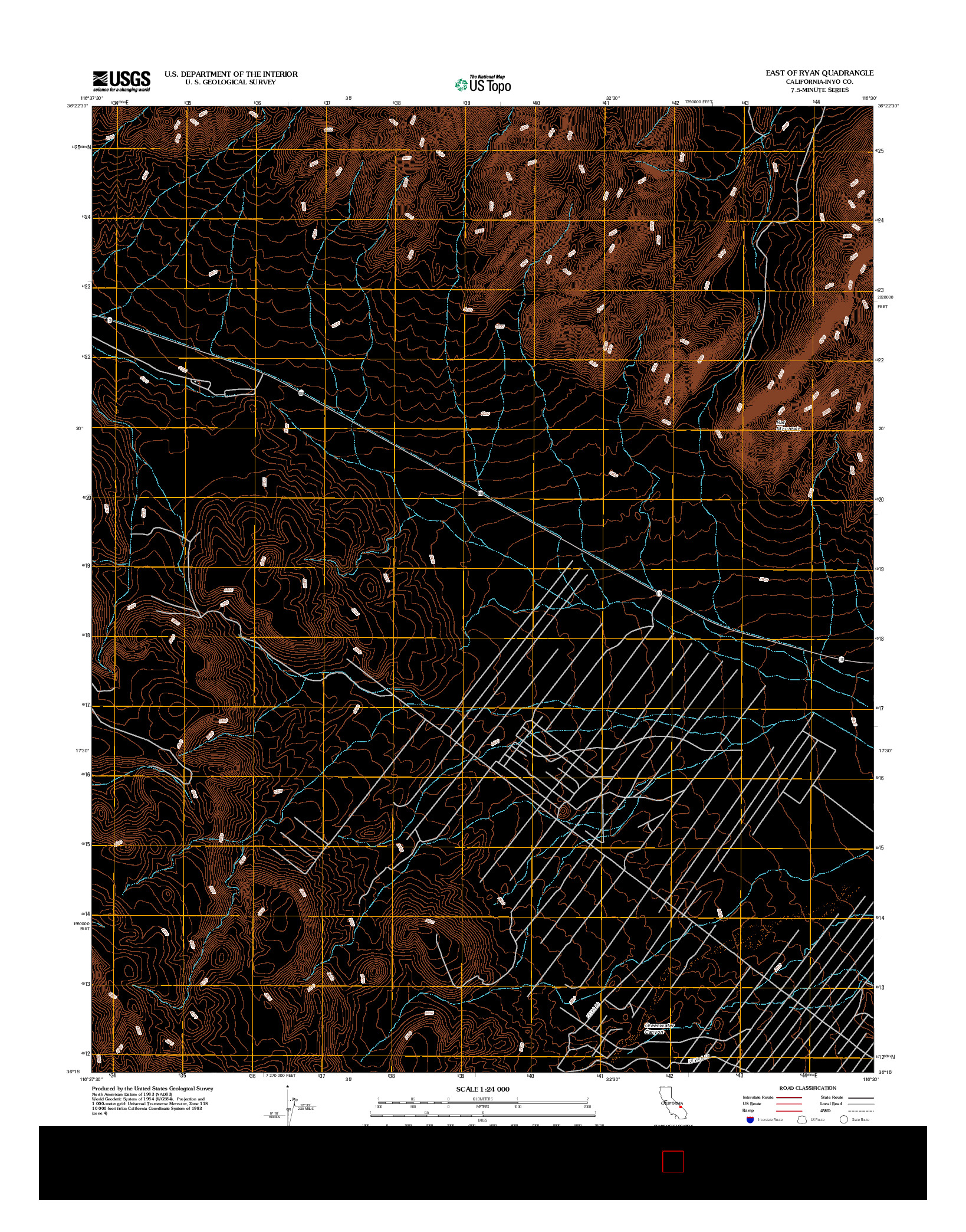 USGS US TOPO 7.5-MINUTE MAP FOR EAST OF RYAN, CA 2012