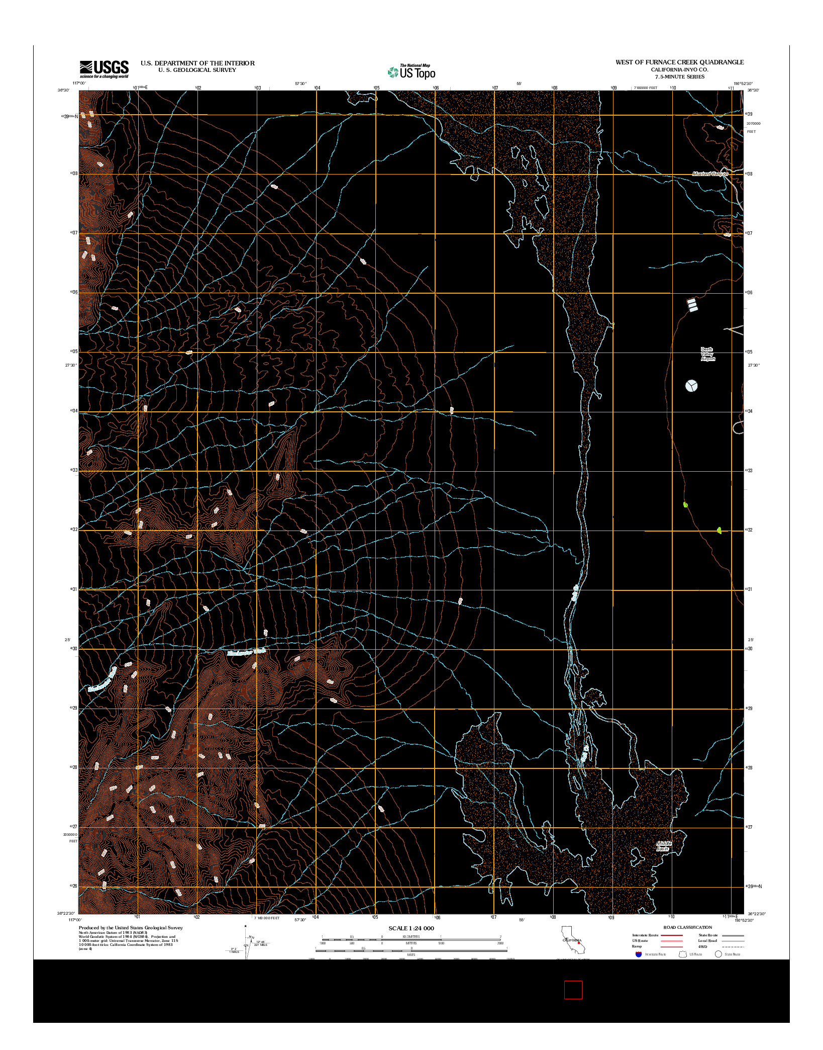 USGS US TOPO 7.5-MINUTE MAP FOR WEST OF FURNACE CREEK, CA 2012