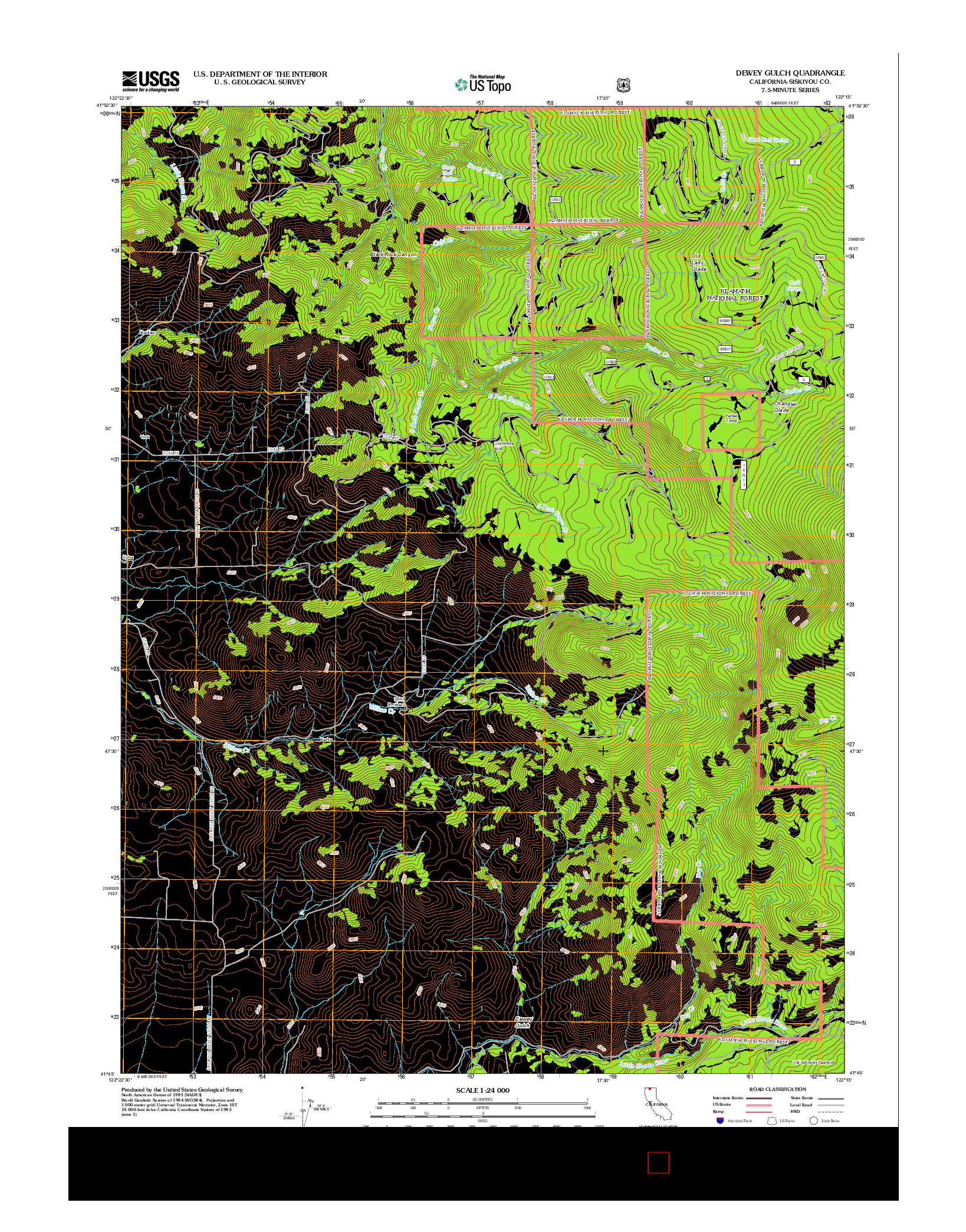 USGS US TOPO 7.5-MINUTE MAP FOR DEWEY GULCH, CA 2012