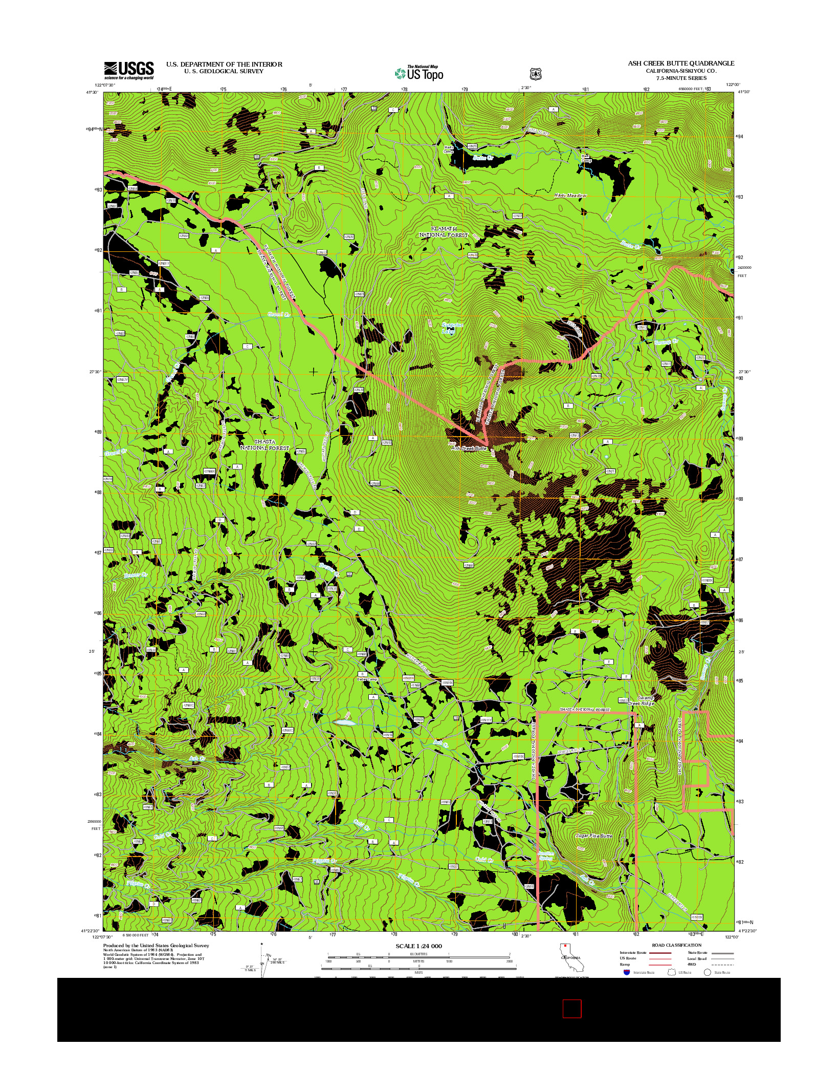 USGS US TOPO 7.5-MINUTE MAP FOR ASH CREEK BUTTE, CA 2012