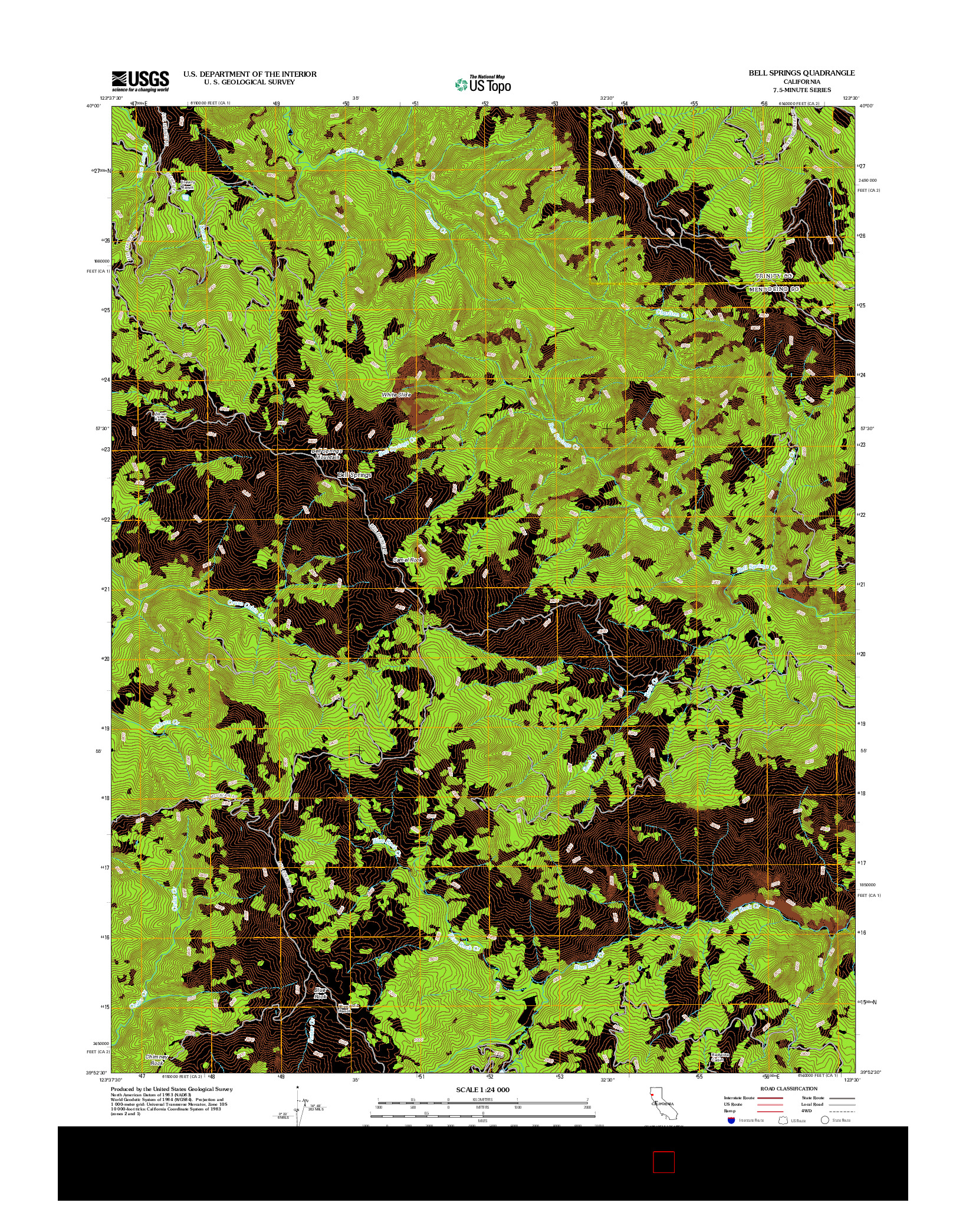 USGS US TOPO 7.5-MINUTE MAP FOR BELL SPRINGS, CA 2012