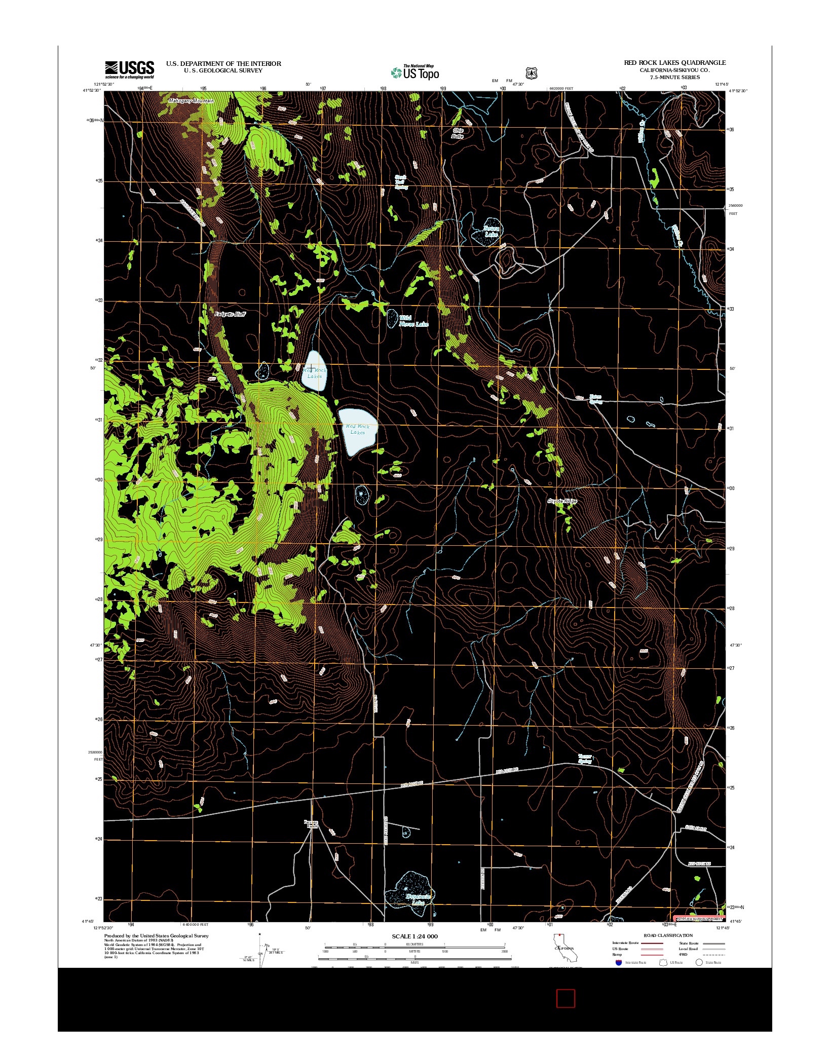 USGS US TOPO 7.5-MINUTE MAP FOR RED ROCK LAKES, CA 2012