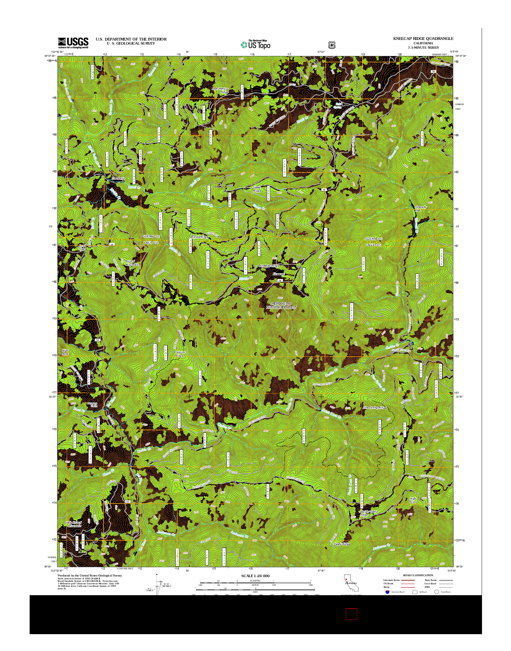 USGS US TOPO 7.5-MINUTE MAP FOR KNEECAP RIDGE, CA 2012