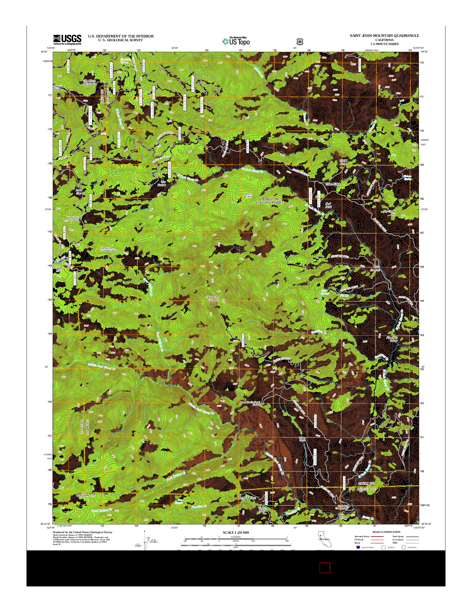 USGS US TOPO 7.5-MINUTE MAP FOR SAINT JOHN MOUNTAIN, CA 2012