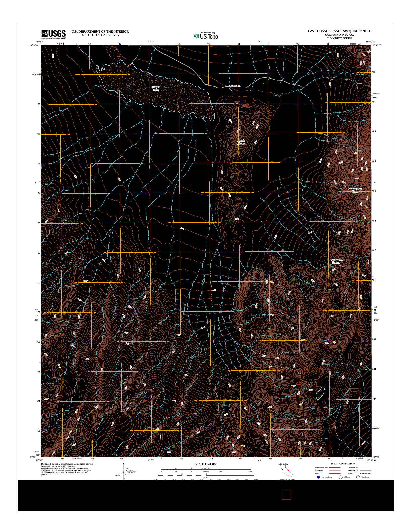 USGS US TOPO 7.5-MINUTE MAP FOR LAST CHANCE RANGE SW, CA 2012