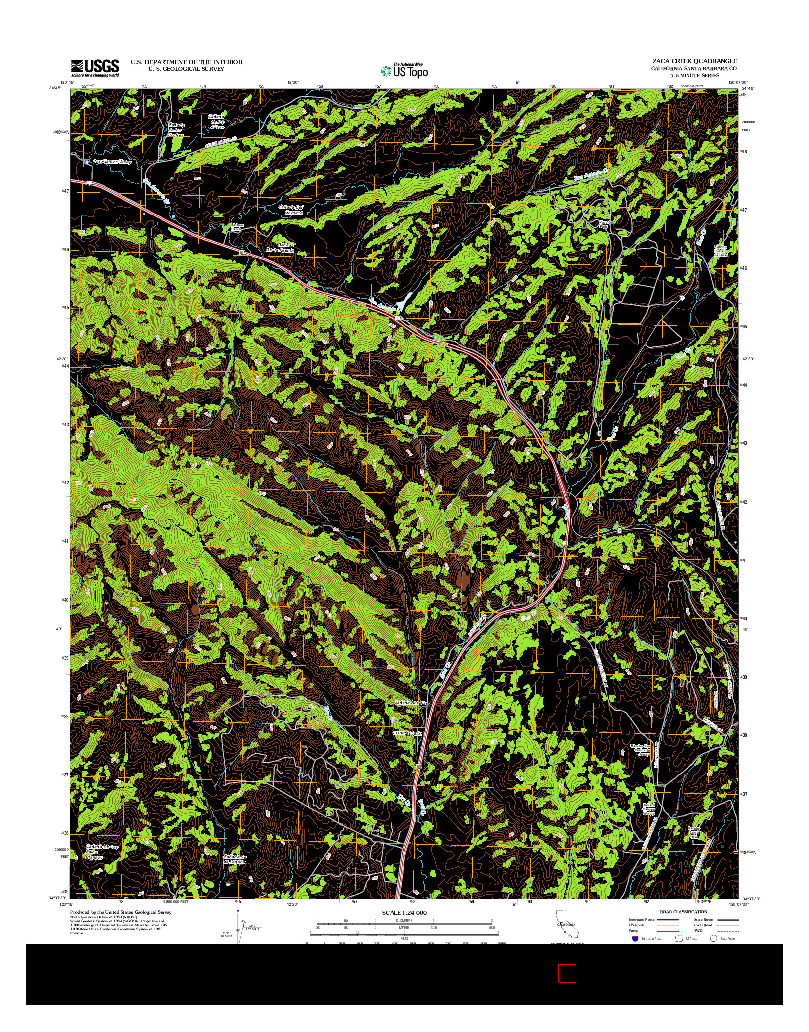 USGS US TOPO 7.5-MINUTE MAP FOR ZACA CREEK, CA 2012